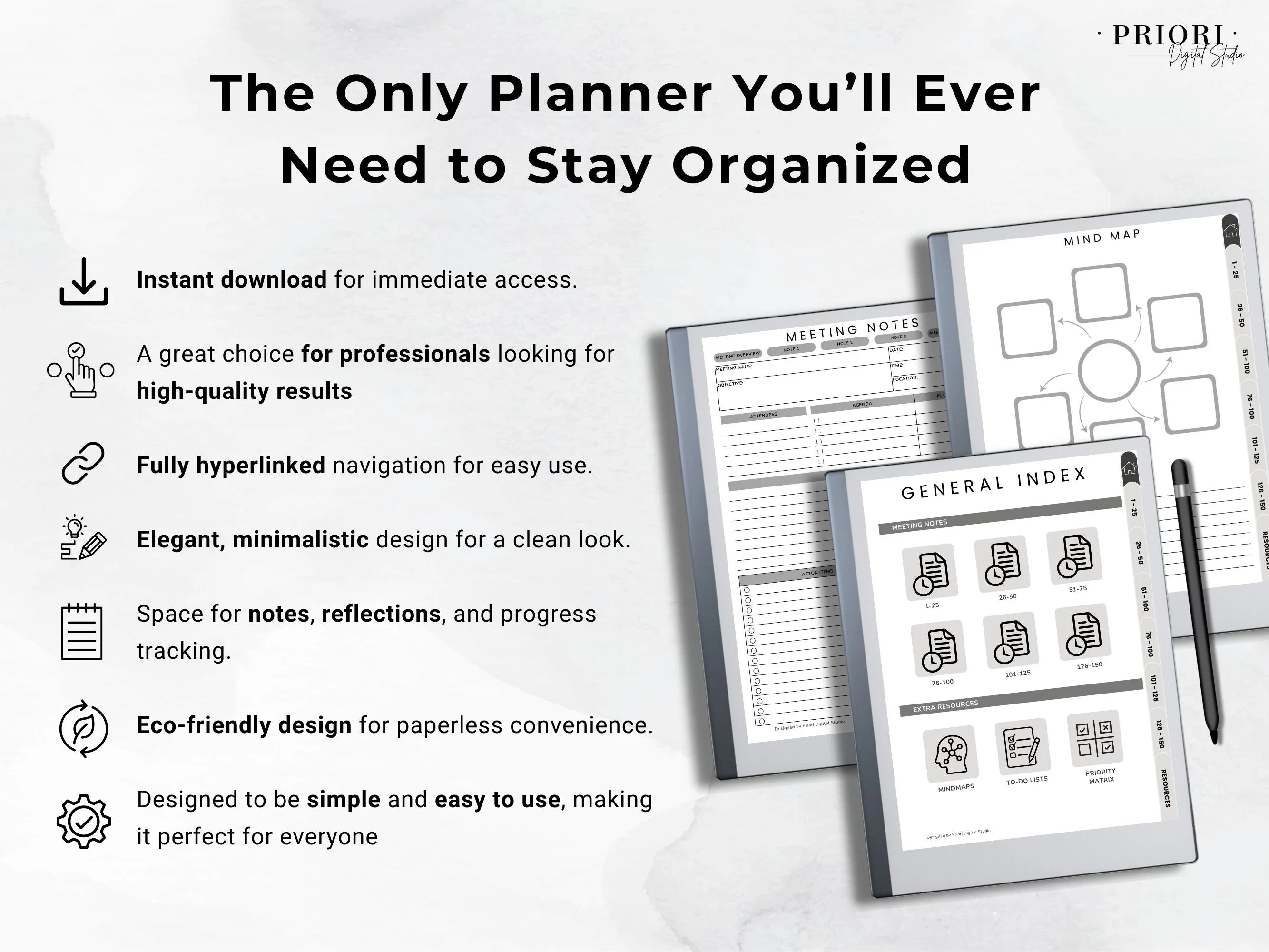 Meeting Notes Planner reMarkable 2 Meeting Templates Hyperlinked for reMarkable Paper Pro Meeting Minutes reMarkable Planner Meeting Agenda