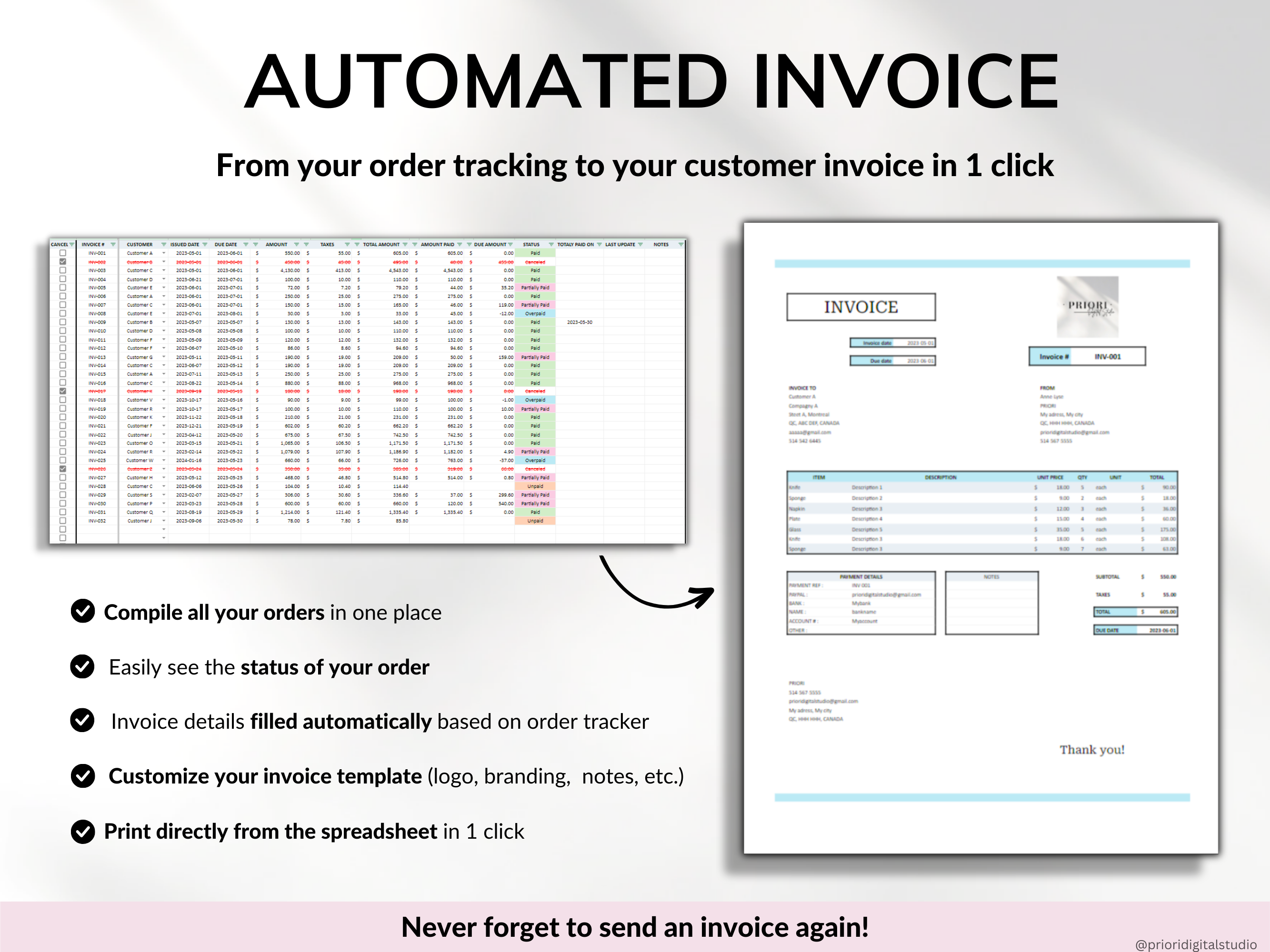 Small Business Spreadsheet Service Business Bookkeeping Client Tracker CRM Payroll Tracker Invoice Tracker Order Tracker Google Sheet Excel