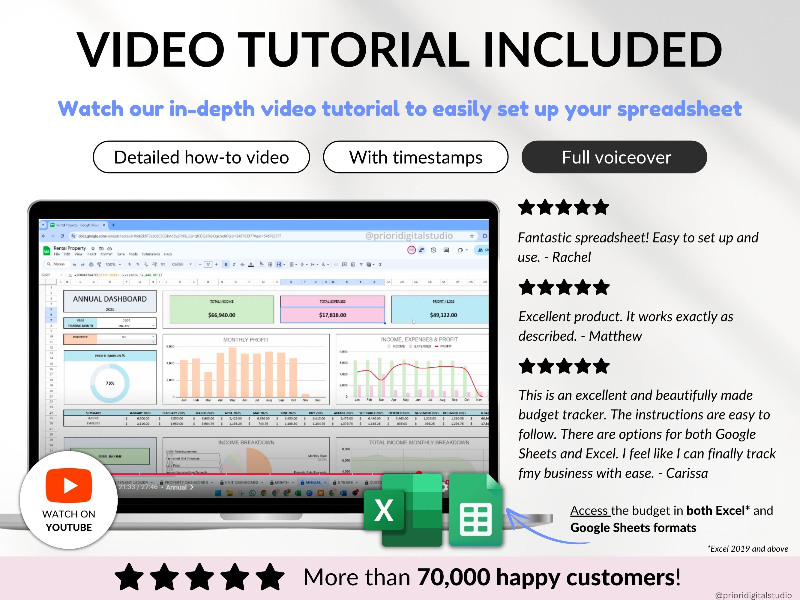 Rental Property Tracker Landlord Spreadsheet Multi Property Income and Expense Excel Google Sheets Rental Bookkeeping Rent Payment Tracker