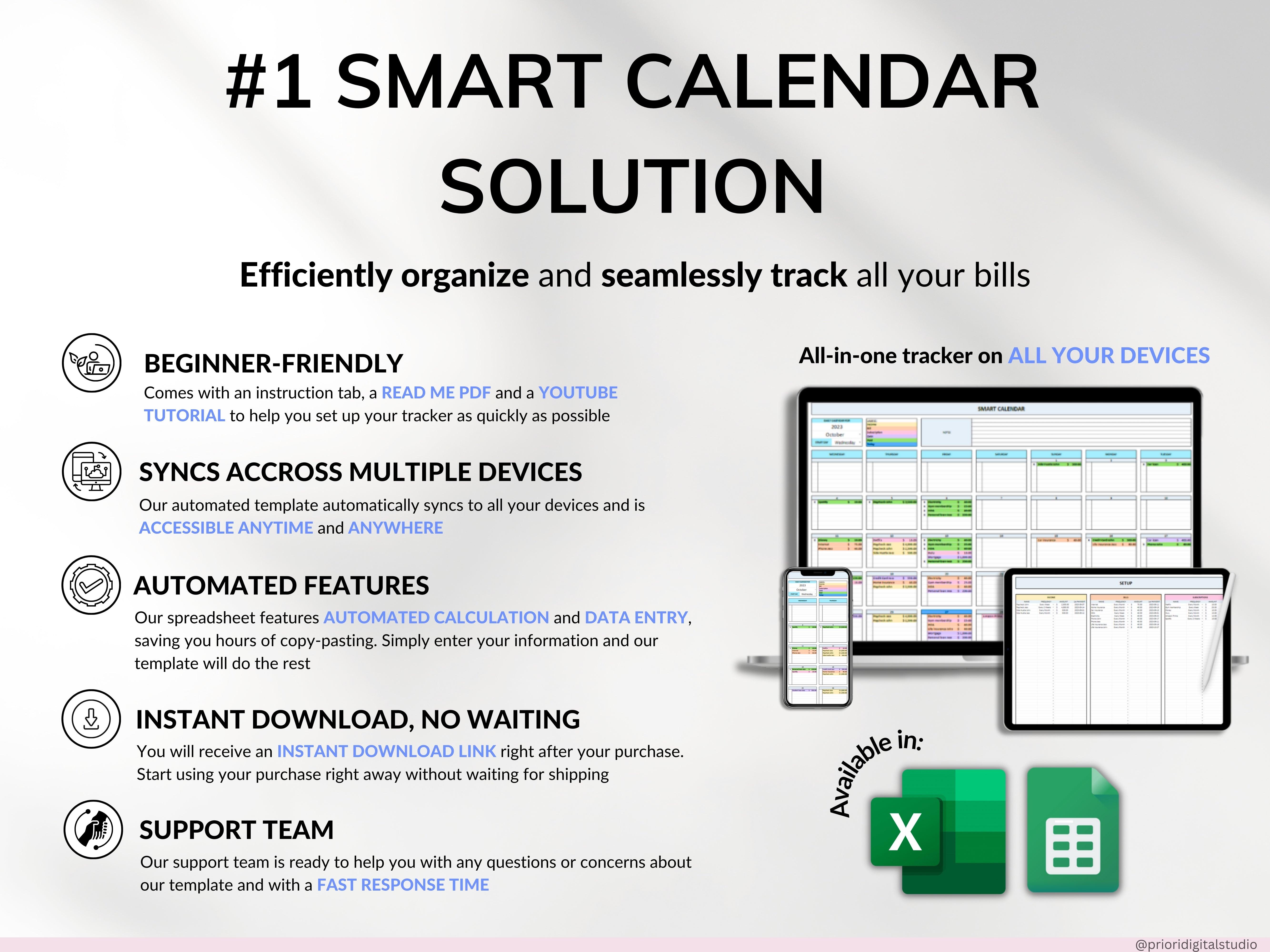 Bill Tracker Spreadsheet Google Sheets Excel Bill Calendar Monthly Smart Bill Planner Editable 2025 Calendar Budget Calendar Budget Tracker