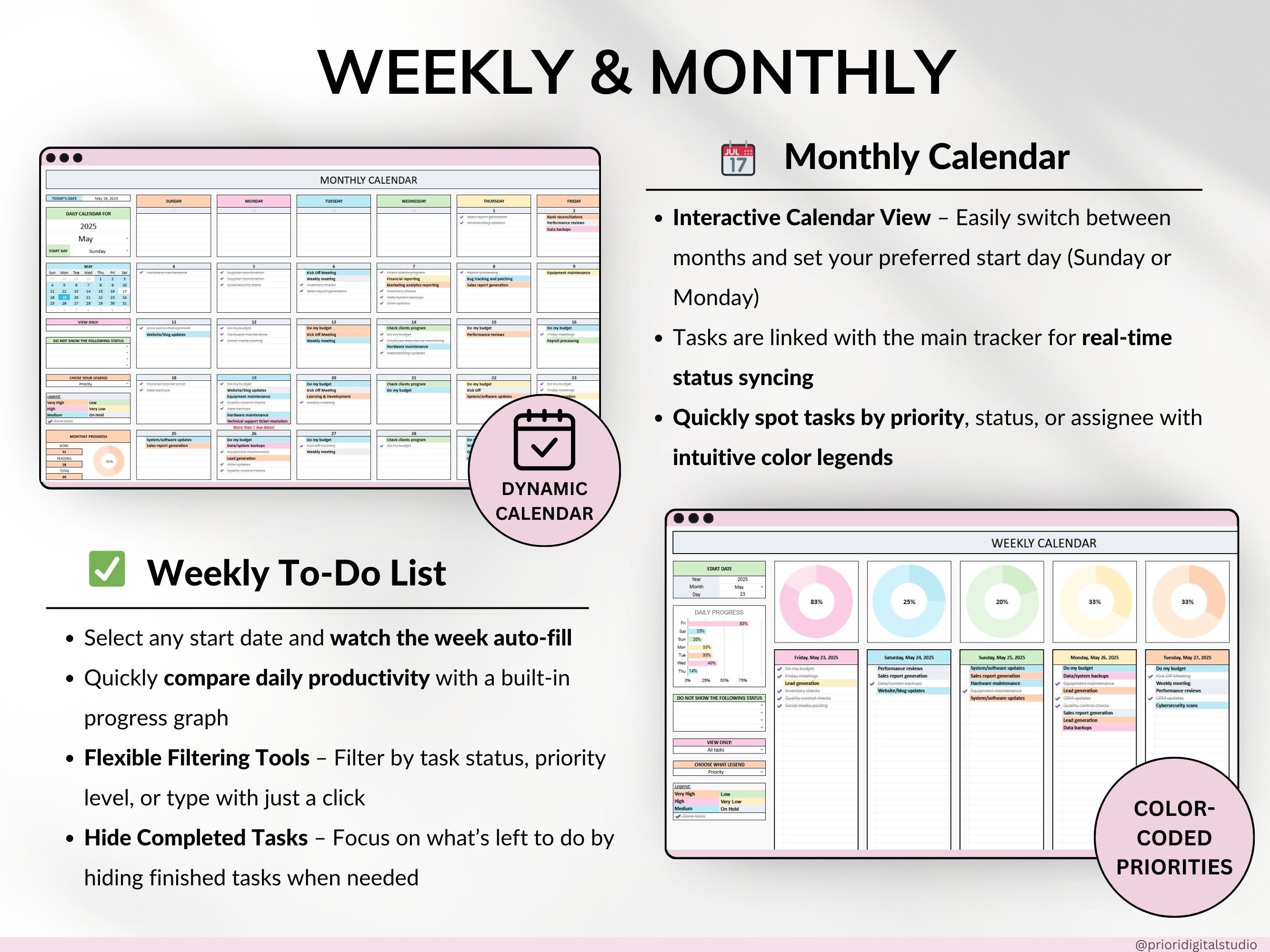 Task Tracker Spreadsheet Template Google Sheets Digital To-Do List Excel Daily Task Priority List Work Organization Team Project Management