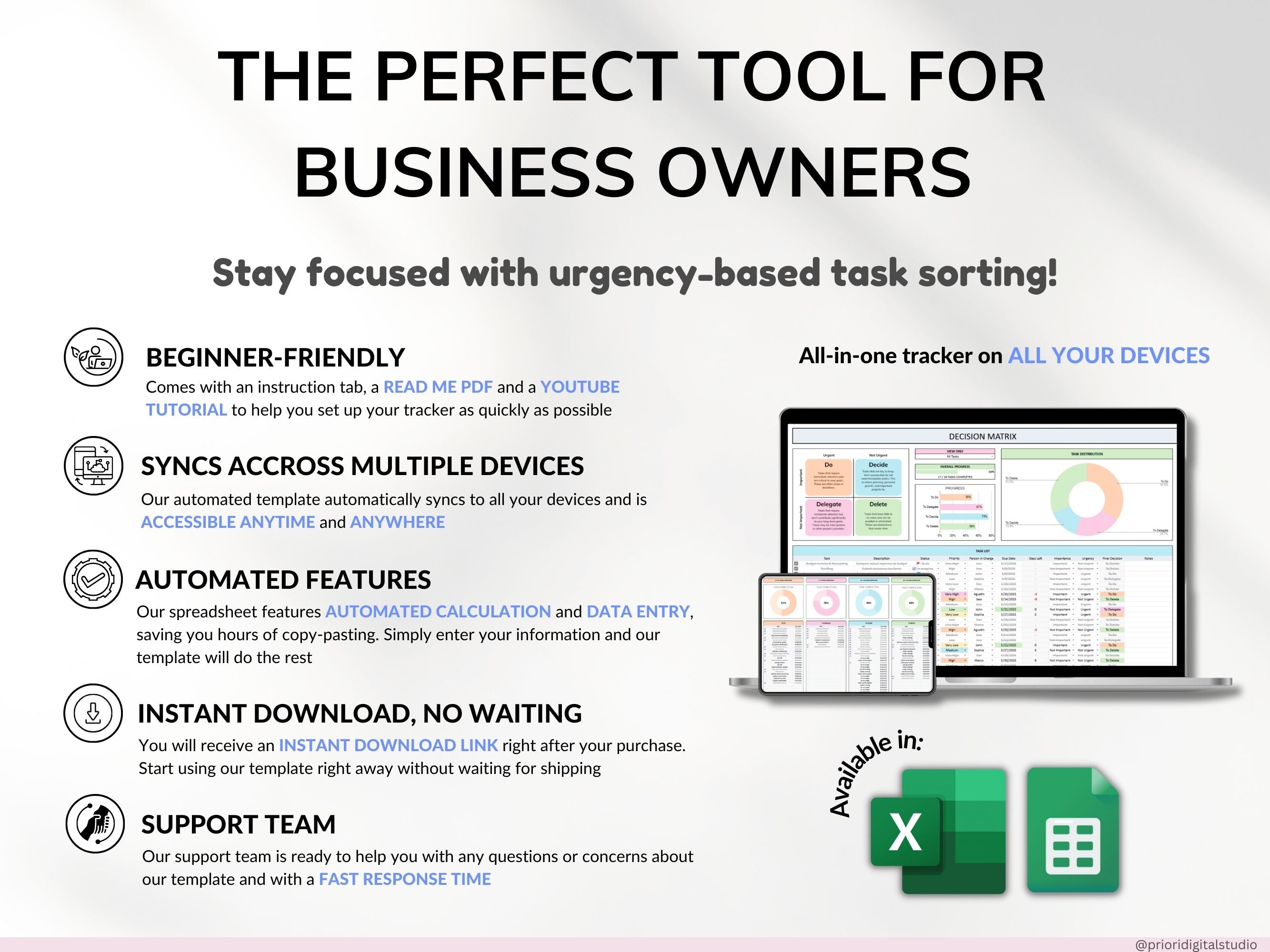Decision Matrix Task Tracker Google Sheets Excel Eisenhower Matrix To-Do List Project Planner Work Priority Matrix ADHD Productivity Planner