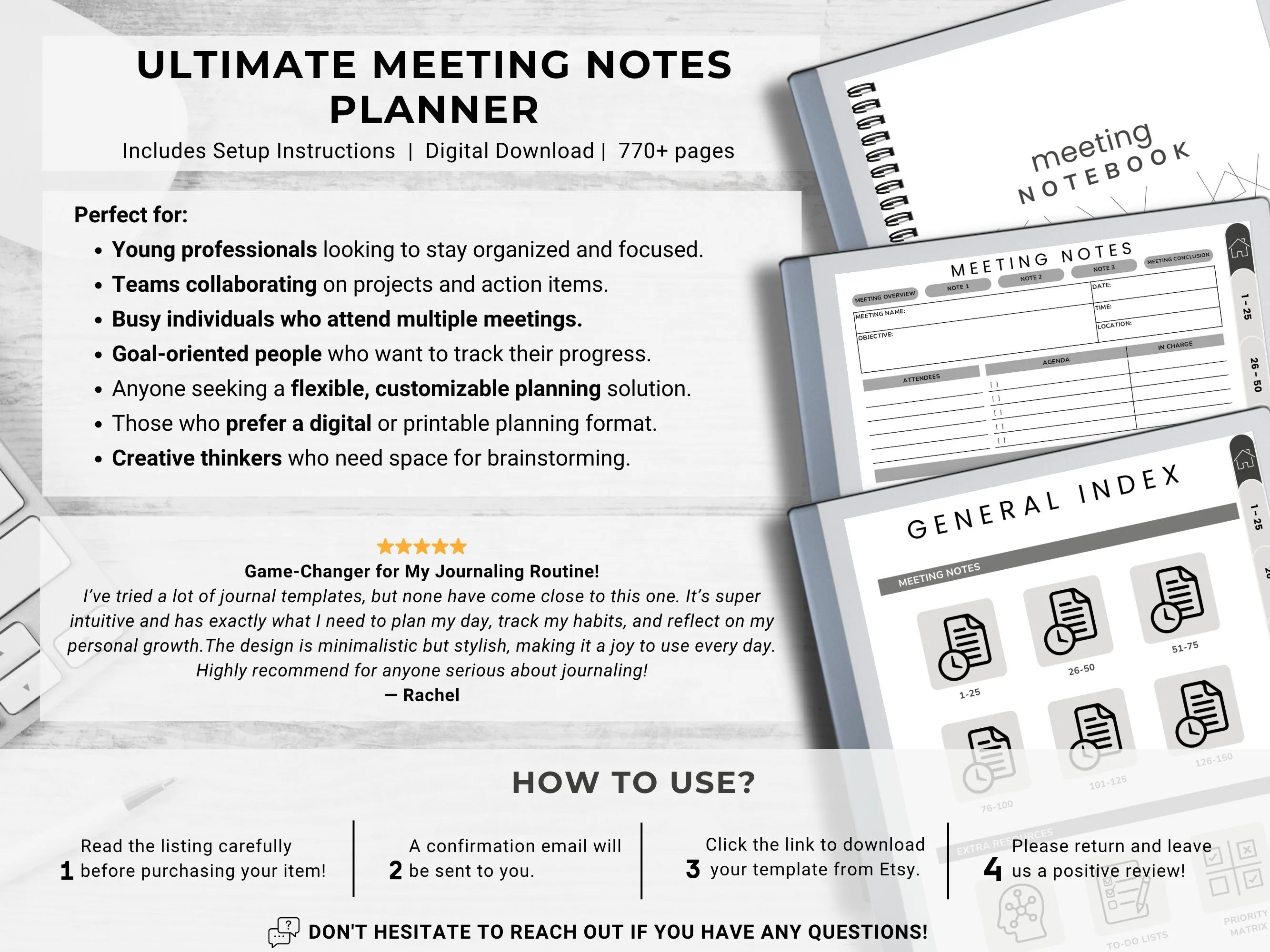 Meeting Notes Planner reMarkable 2 Meeting Templates Hyperlinked for reMarkable Paper Pro Meeting Minutes reMarkable Planner Meeting Agenda