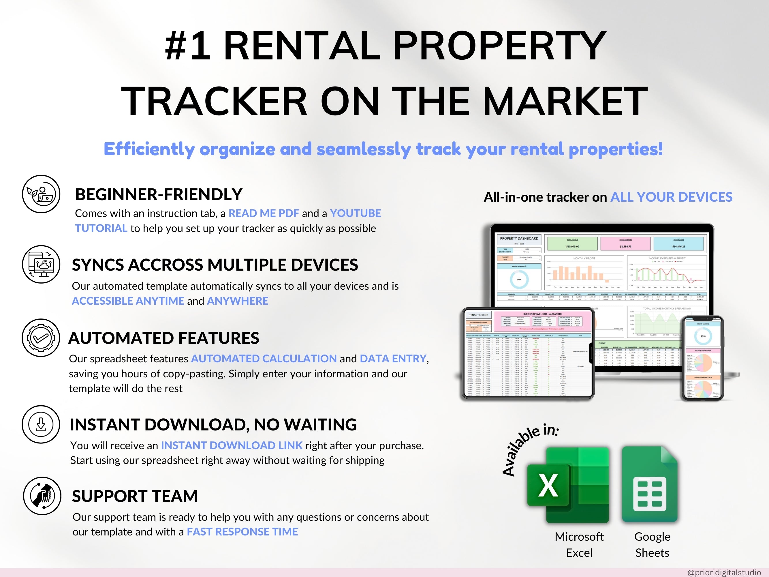 Rental Property Tracker Landlord Spreadsheet Multi Property Income and Expense Excel Google Sheets Rental Bookkeeping Rent Payment Tracker