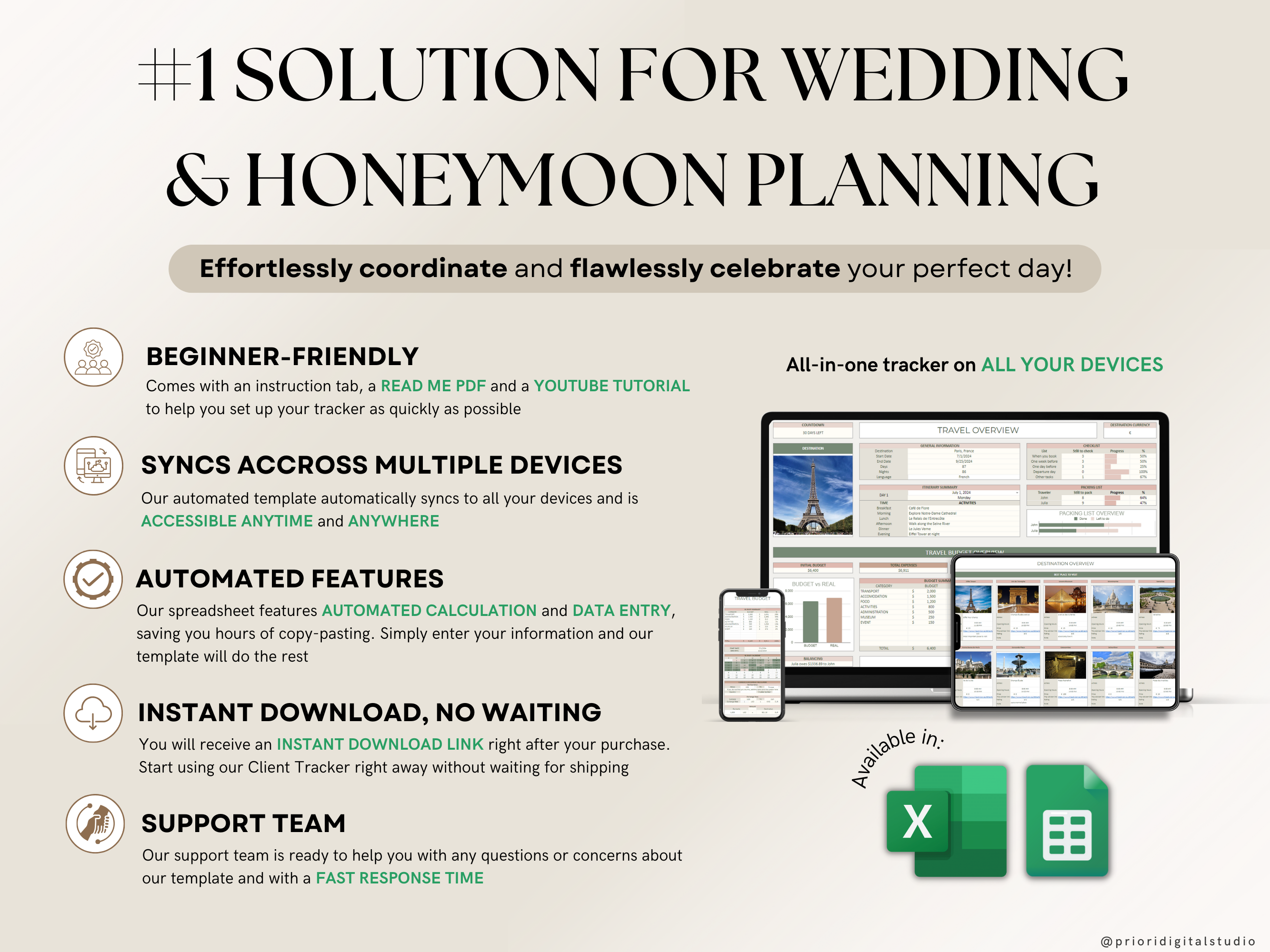 Wedding Planner Spreadsheet Wedding Budget Tracker Honeymoon Planner Checklist Guest List Tracker Wedding Travel Itinerary Seating Plan Excel Google Sheets#color_rosy-sage