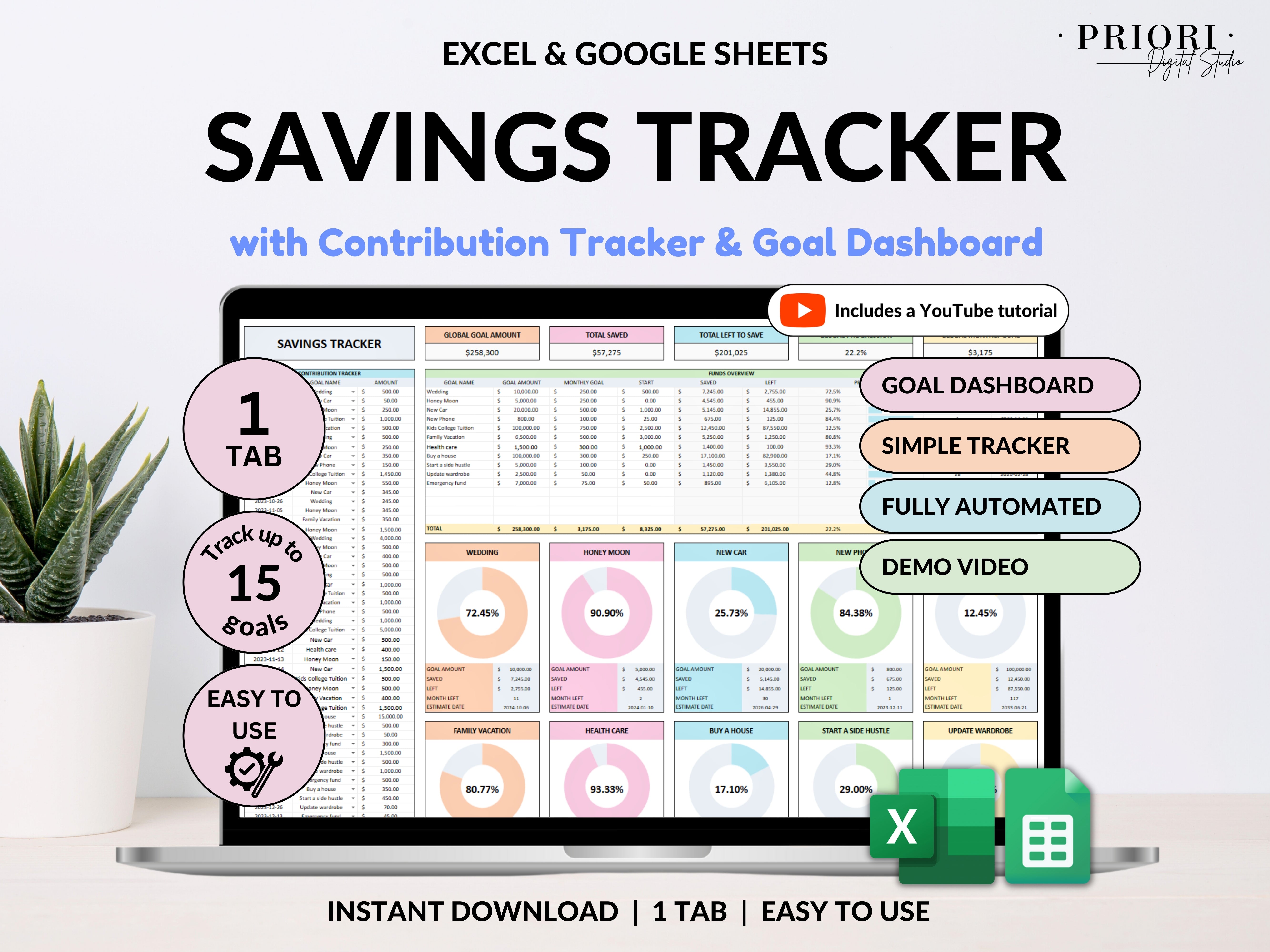 Savings Tracker Spreadsheet Template | Priori Digital Studio ...