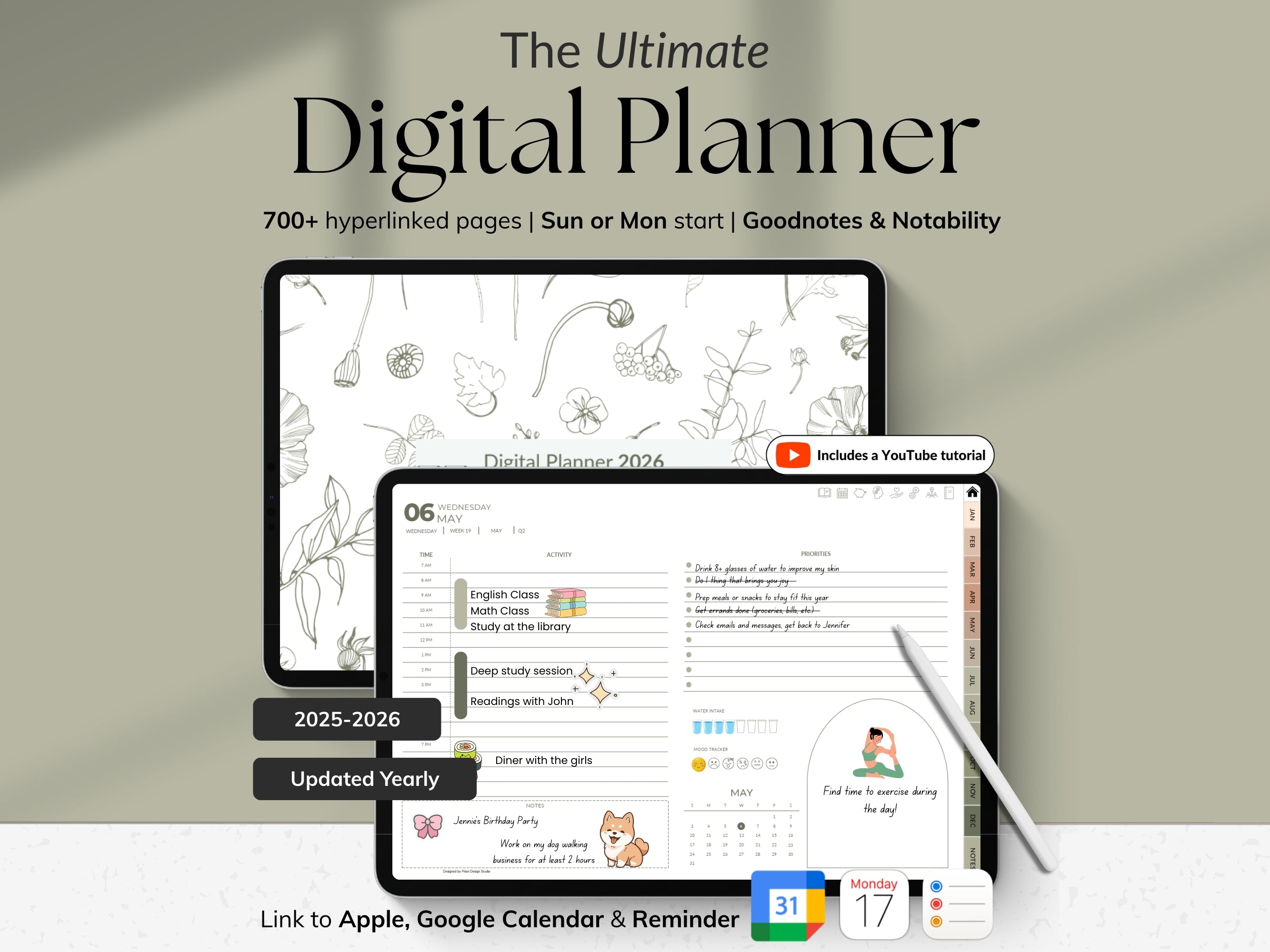 Digital planner with tablet and pencil on a light background