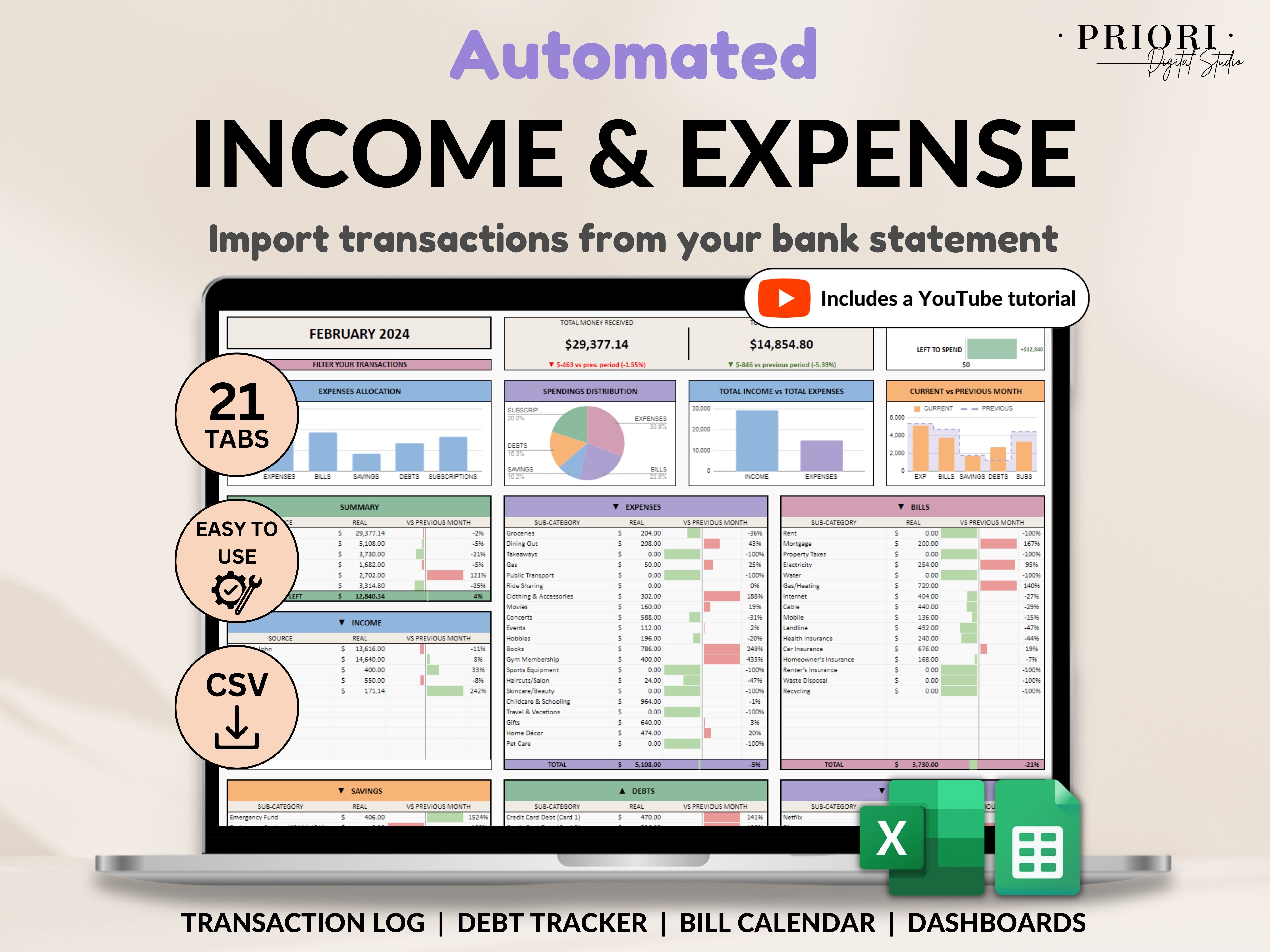 Income and Expense Tracker Spreadsheet Monthly Expense Tracker Debt Tracker Google Sheets Template Excel Spreadsheet Money Savings Tracker#color_multicolor