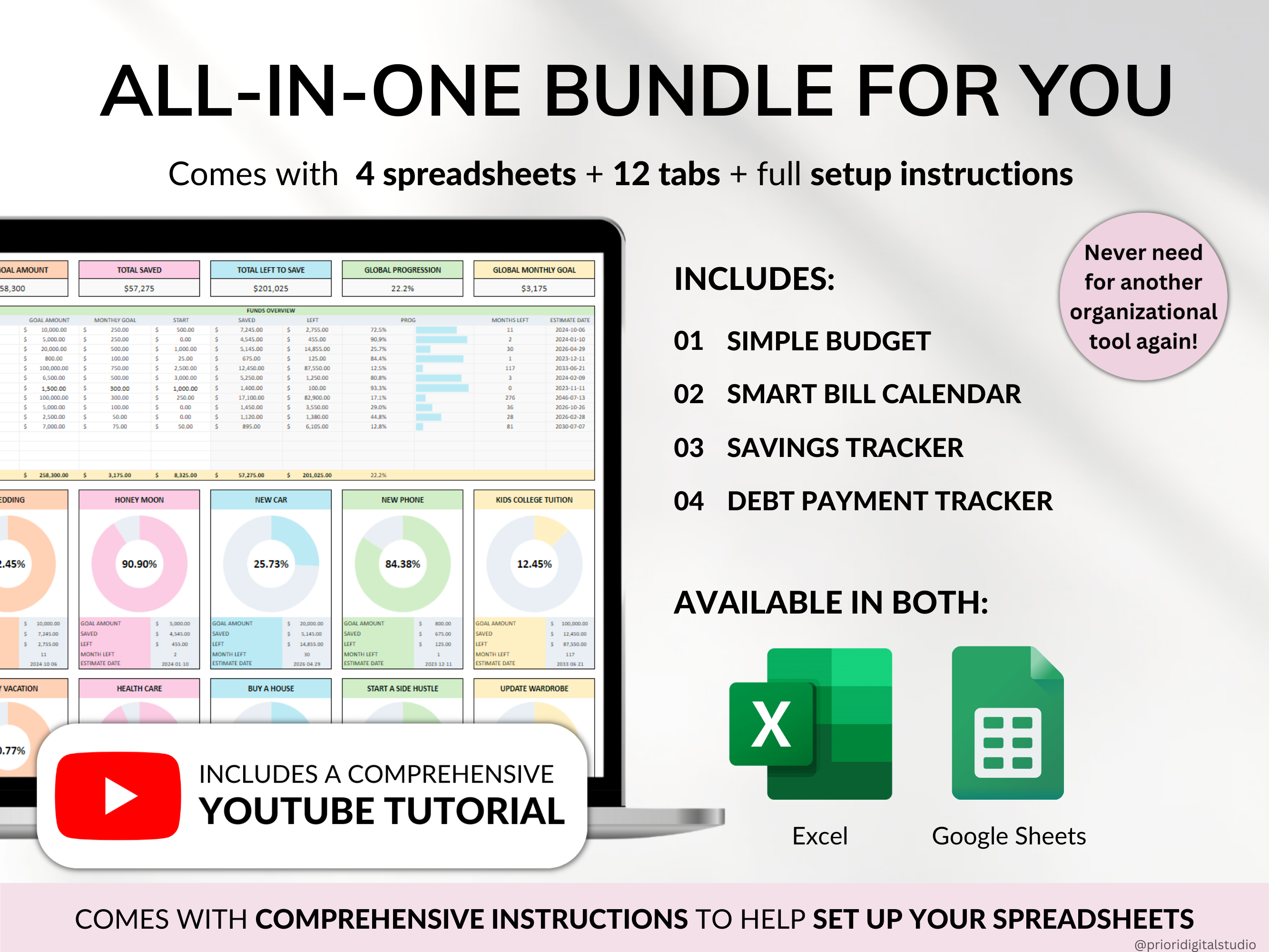Budget Planner Monthly Paycheck Budget Bill Tracker Excel Spreadsheet Google Sheets Bundle Debt Payoff Tracker Debt Snowball Savings Tracker