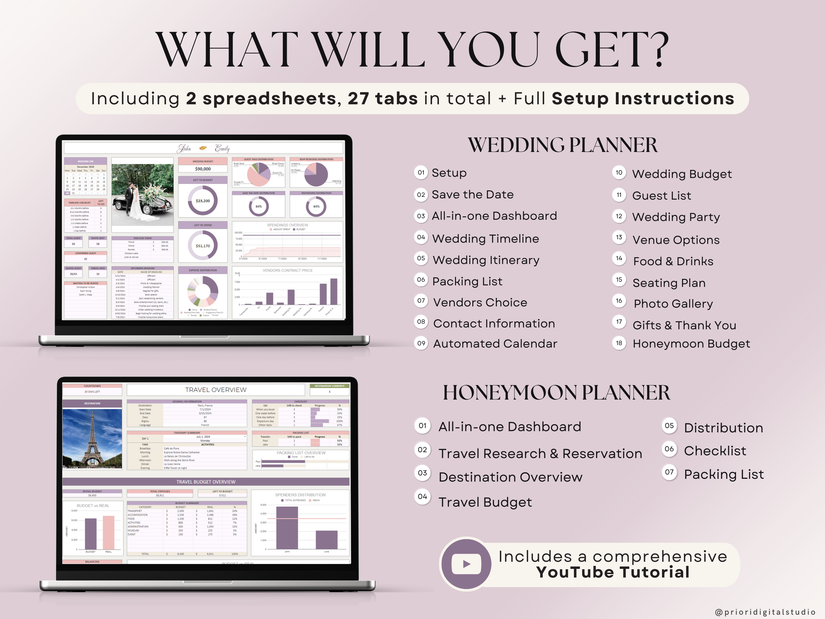 Wedding Planner Spreadsheet Wedding Budget Tracker Honeymoon Planner Checklist Guest List Tracker Wedding Travel Itinerary Seating Plan Excel Google Sheets#color_lavender