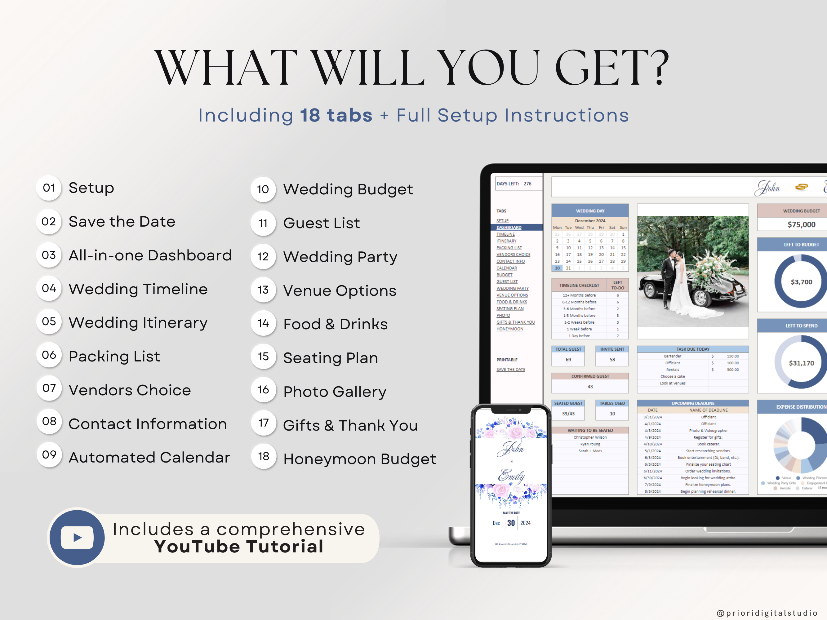 Wedding Planner Spreadsheet Wedding Budget Tracker Wedding Timeline Checklist Guest List Tracker Wedding Itinerary Seating Plan Wedding Gift Blue Excel Google Sheets
