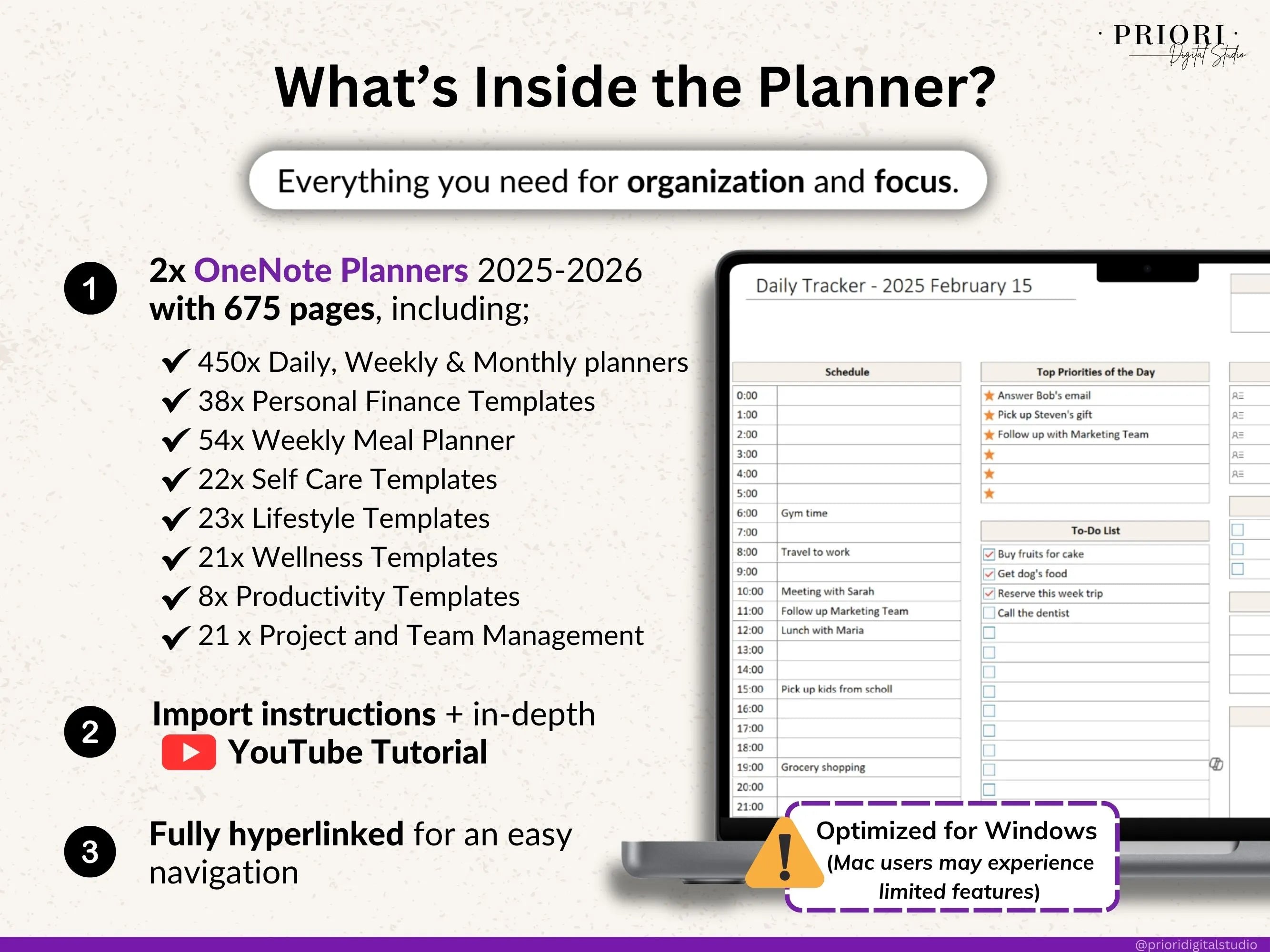 OneNote Planner 2025 2026 Digital OneNote Templates Hyperlinked Planner Daily Weekly Planner Organization Planner Professional OneNote 2025
