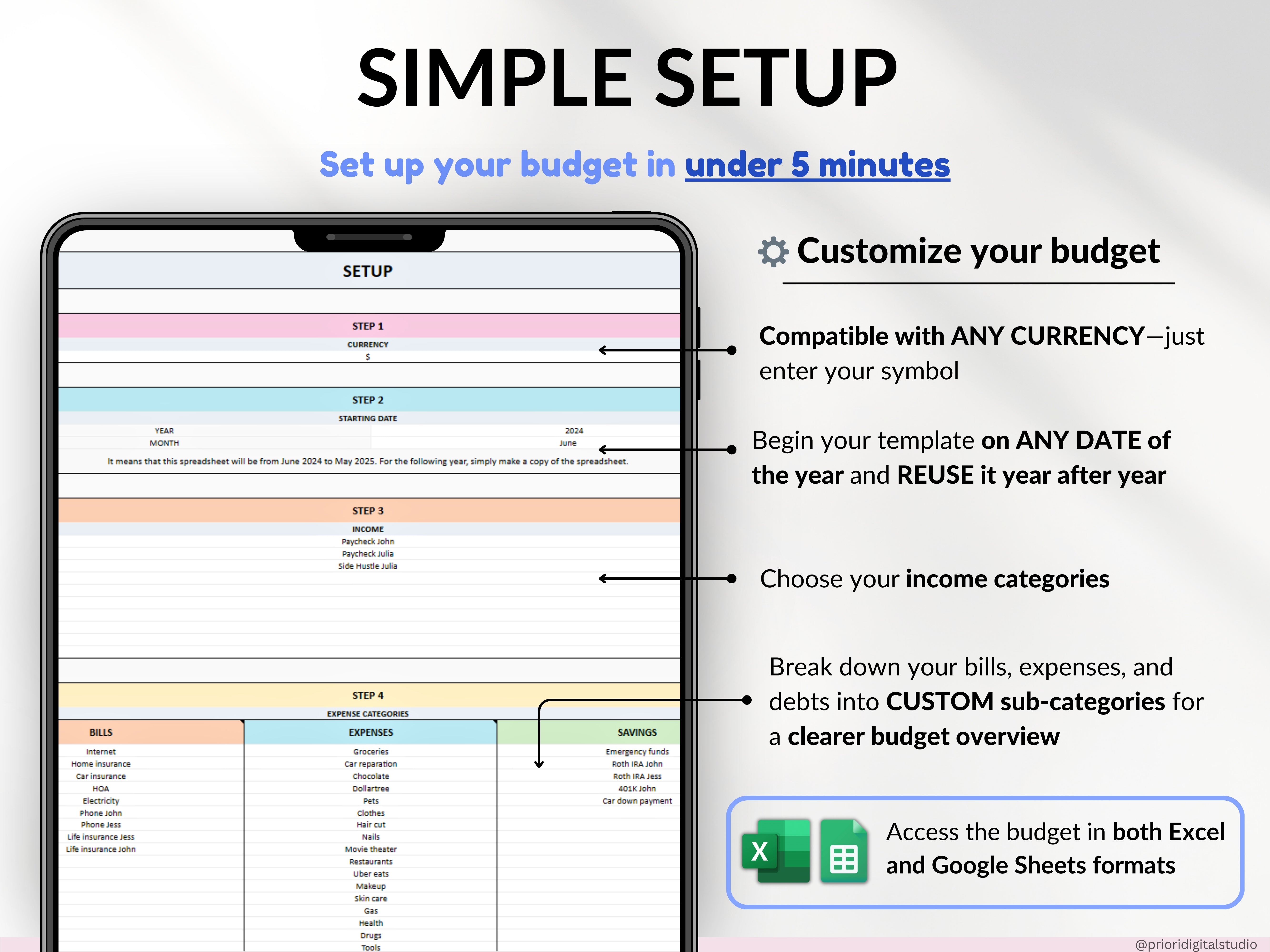 Paycheck Budget Spreadsheet Google Sheets & Excel Template Weekly Paycheck Budget Biweekly Paycheck Planner Bill Tracker Custom Budgeting