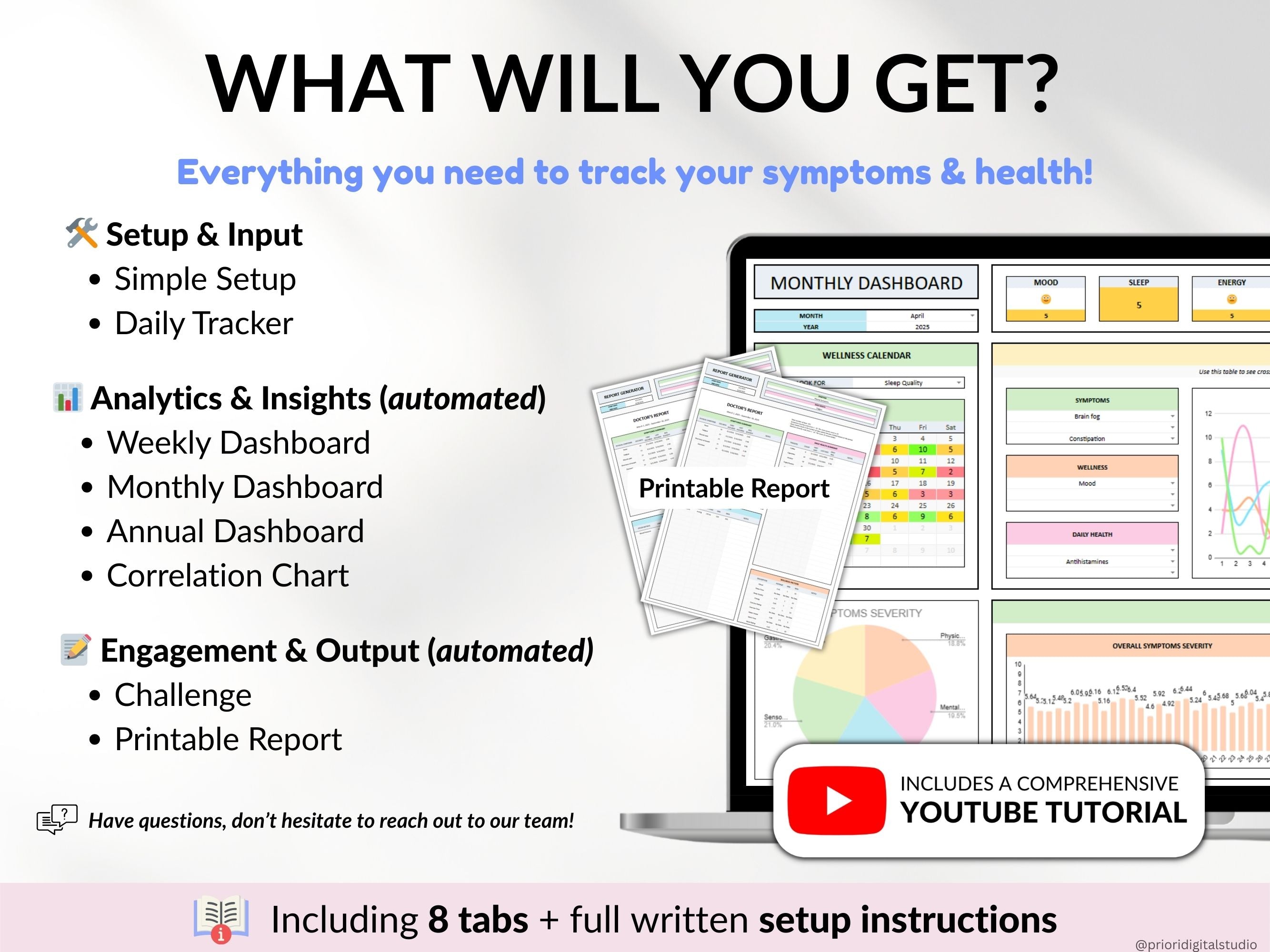 Health Wellness Tracker Spreadsheet Google Sheets Chronic Illness Symptom Log Daily Mental Health Journal Pain Tracker Excel Medical Binder