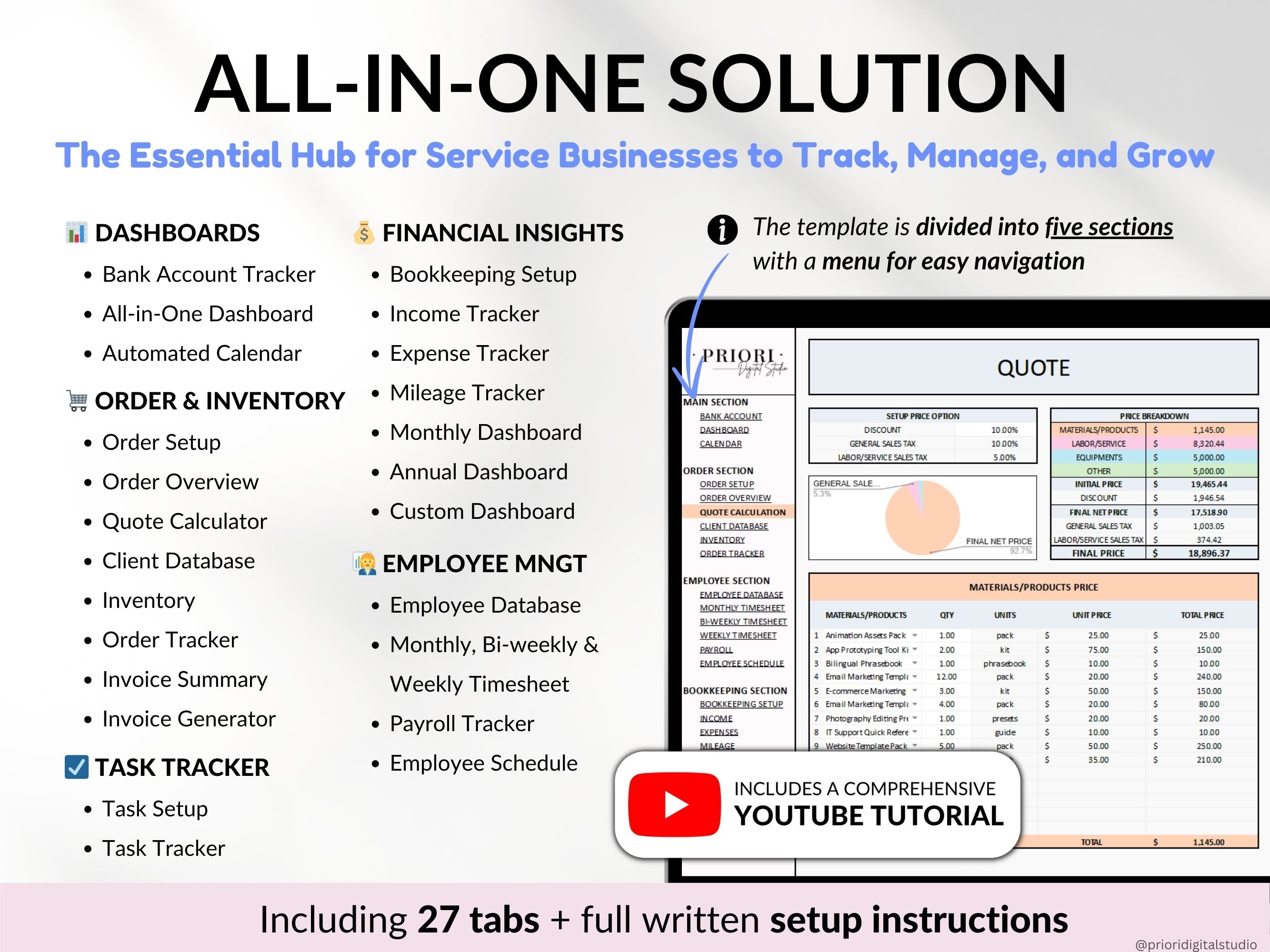 Small Business Spreadsheet Service Business Bookkeeping Tracker for Google Sheets Excel Invoice Tracker Client Tracker Order & Task Tracker