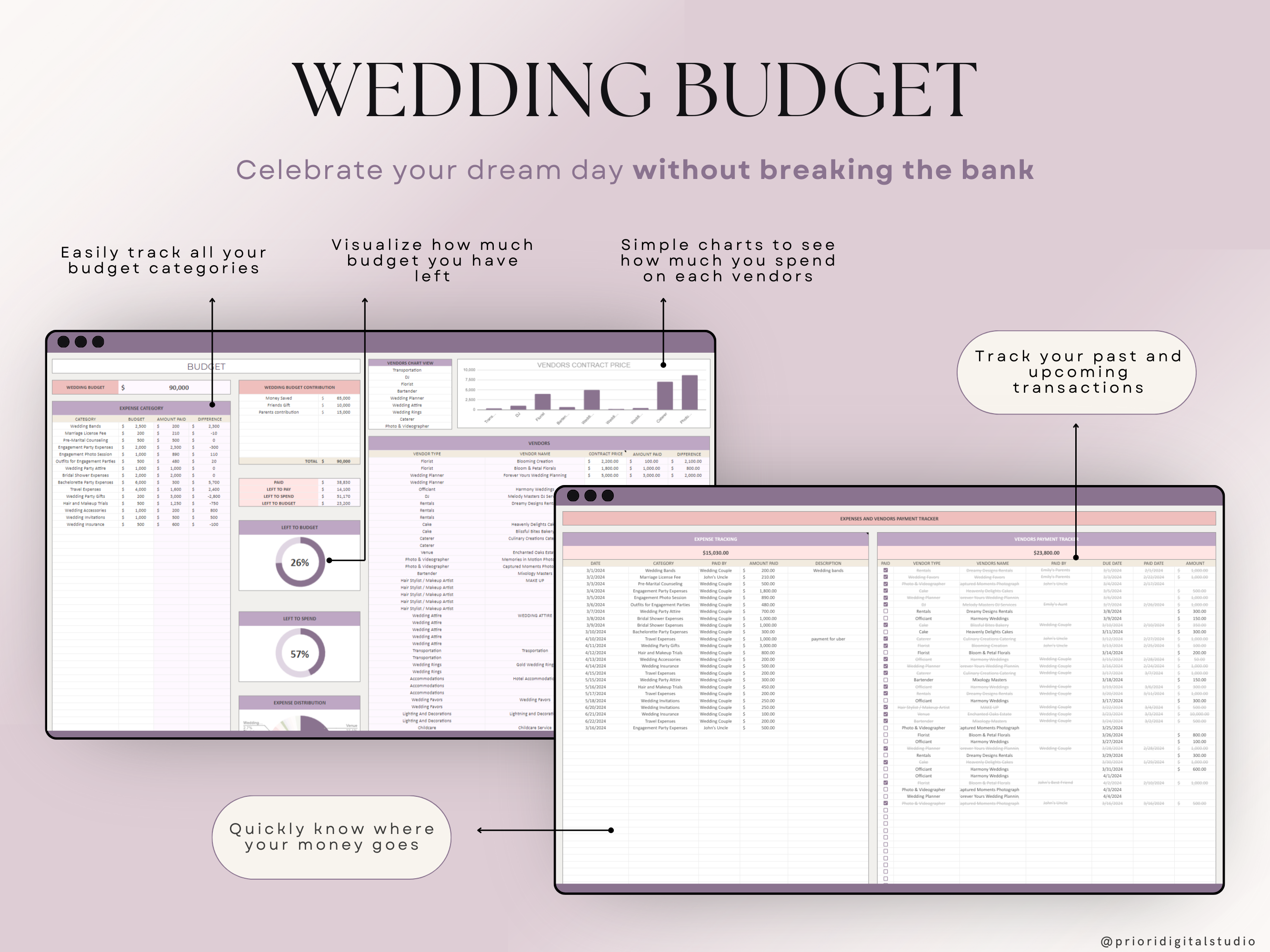 Wedding Planner Spreadsheet Wedding Budget Tracker Honeymoon Planner Checklist Guest List Tracker Wedding Travel Itinerary Seating Plan Excel Google Sheets#color_lavender