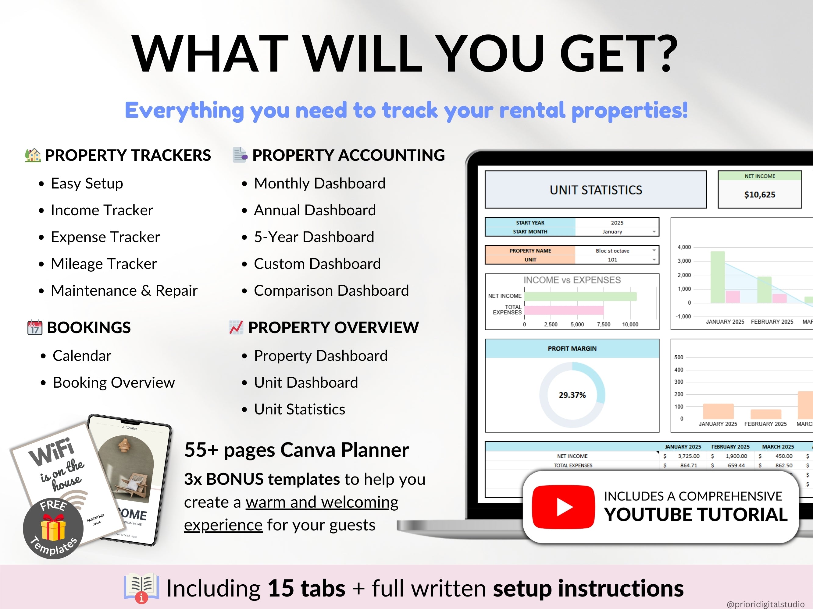 Airbnb Spreadsheet Vacation Rental Property Tracker Bookkeeping Template Google Sheets Booking Calendar Excel Short-Term Rental Management