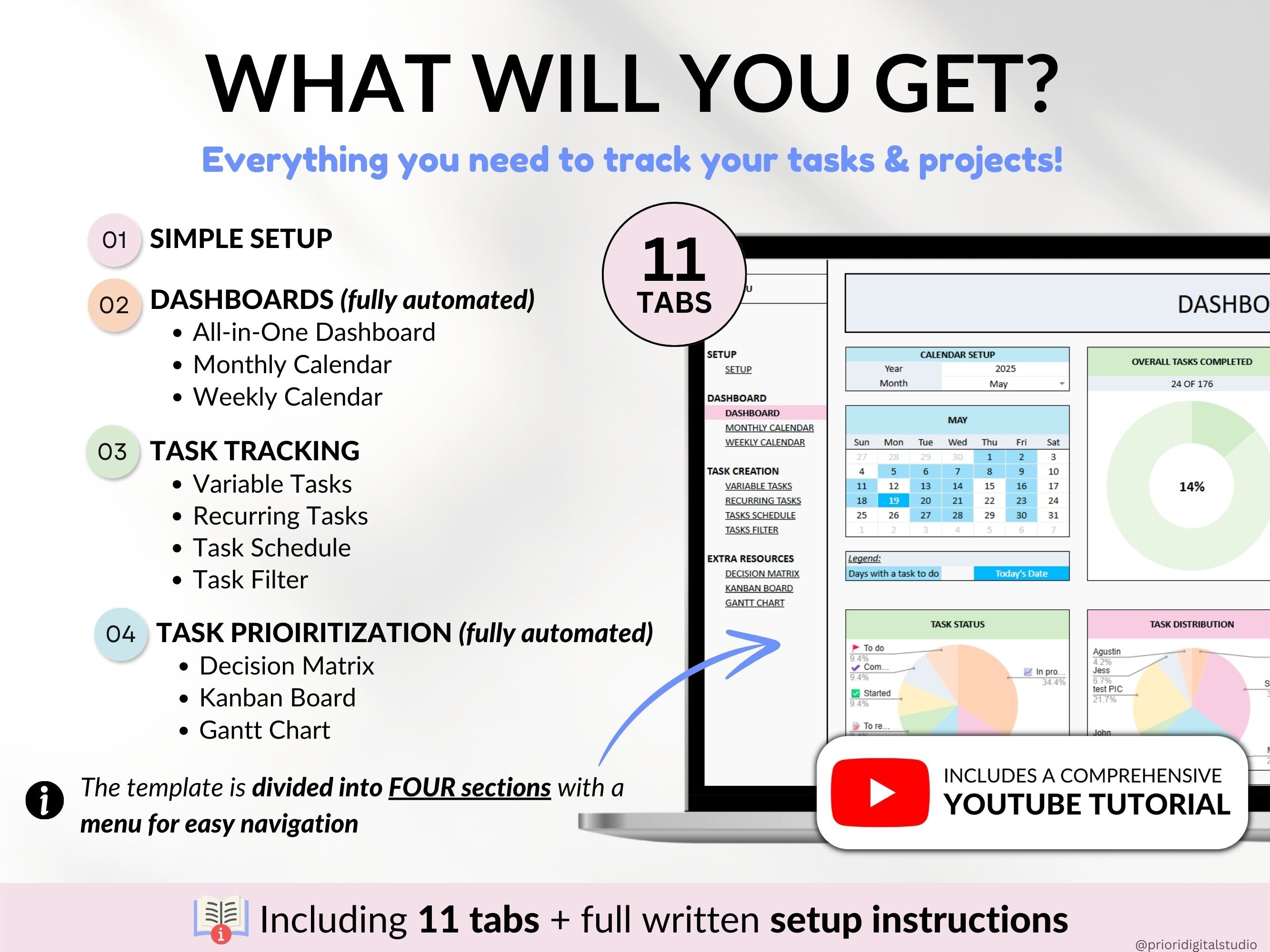 Task Tracker Spreadsheet Template Google Sheets Digital To-Do List Excel Daily Task Priority List Work Organization Team Project Management