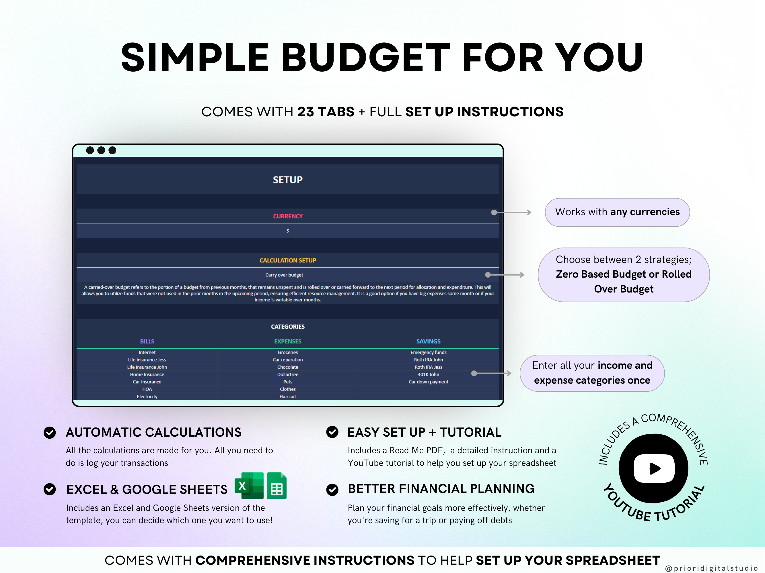Family Annual Budget Dark Mode Monthly Budget Tracker Excel Spreadsheet Google Sheets Couple Financial Planner Bill Calendar Debt Tracker