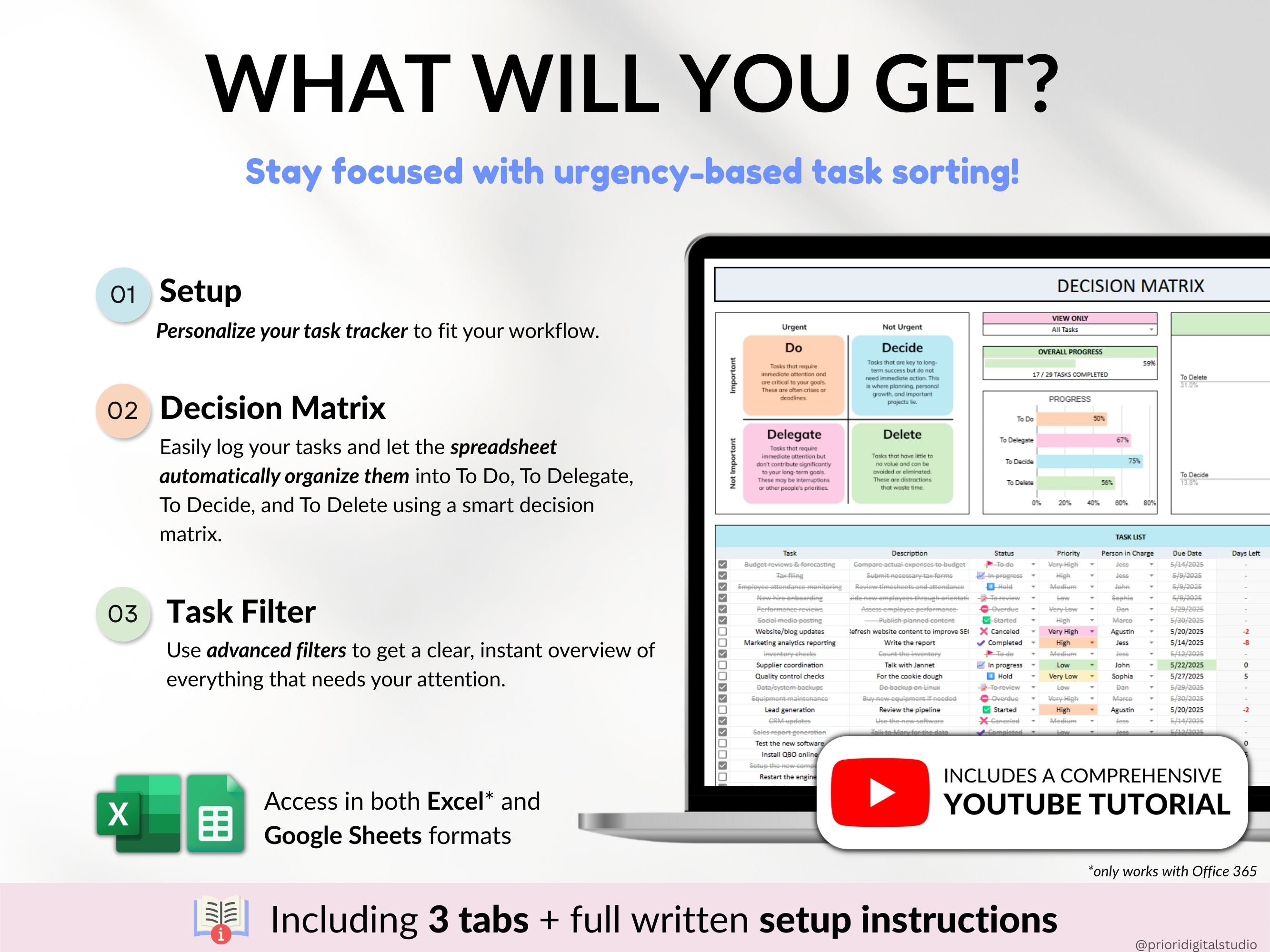 Decision Matrix Task Tracker Google Sheets Excel Eisenhower Matrix To-Do List Project Planner Work Priority Matrix ADHD Productivity Planner
