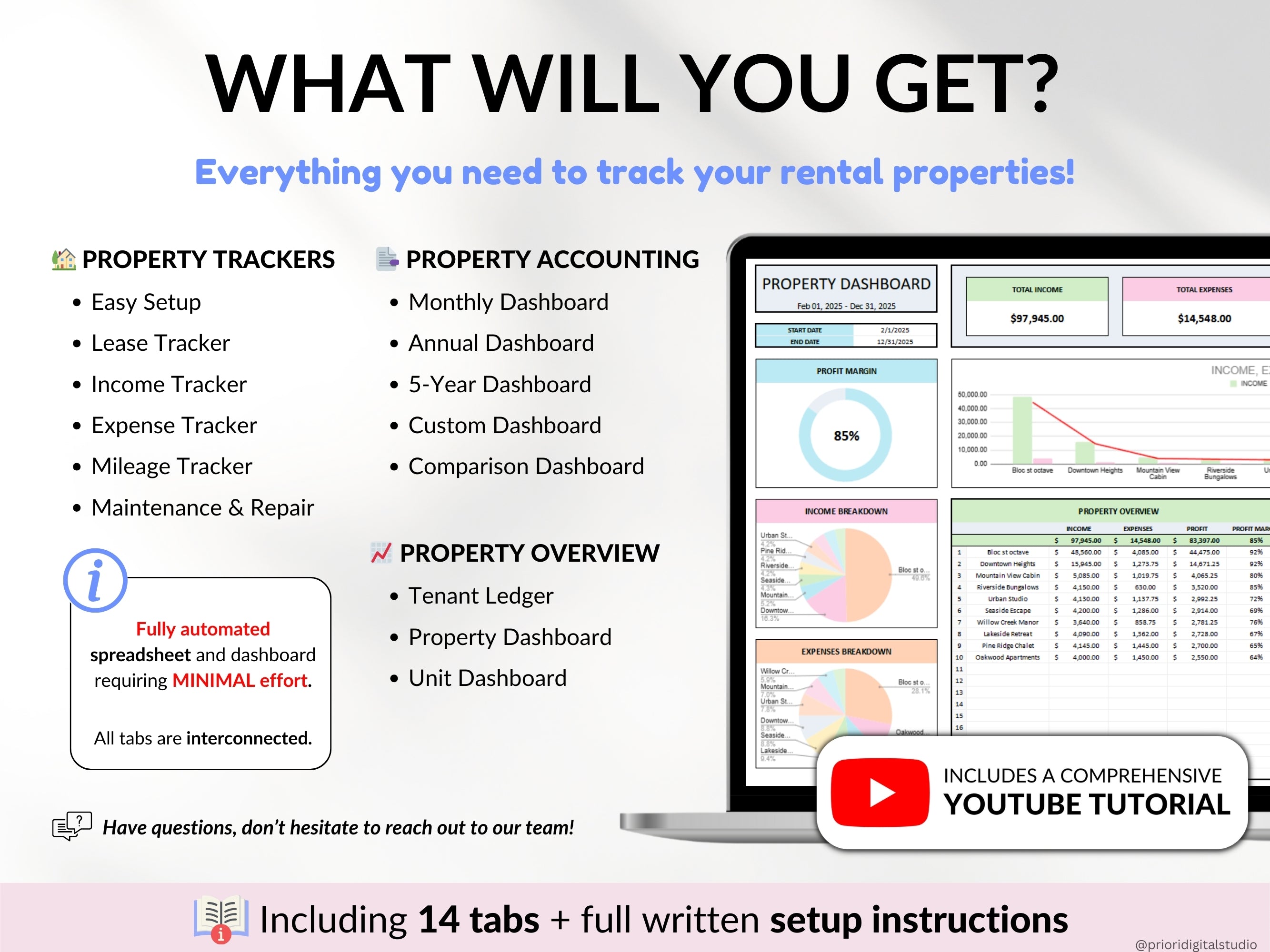 Rental Property Tracker Landlord Spreadsheet Multi Property Income and Expense Excel Google Sheets Rental Bookkeeping Rent Payment Tracker
