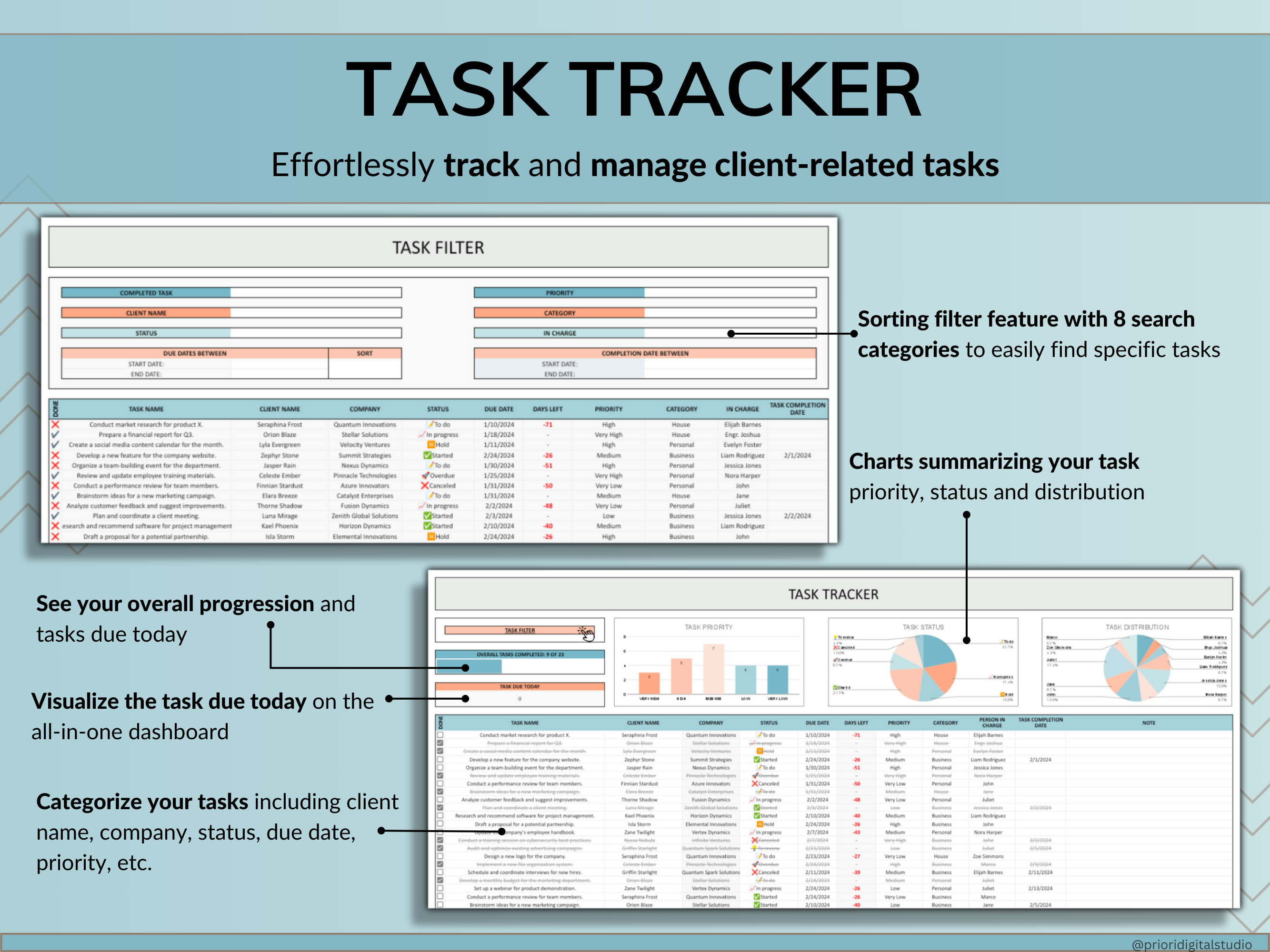 Client Tracker Spreadsheet for Small Business with Task Tracker Customer CRM Dashboard Google Sheets Excel Lead Management Invoice Tracker