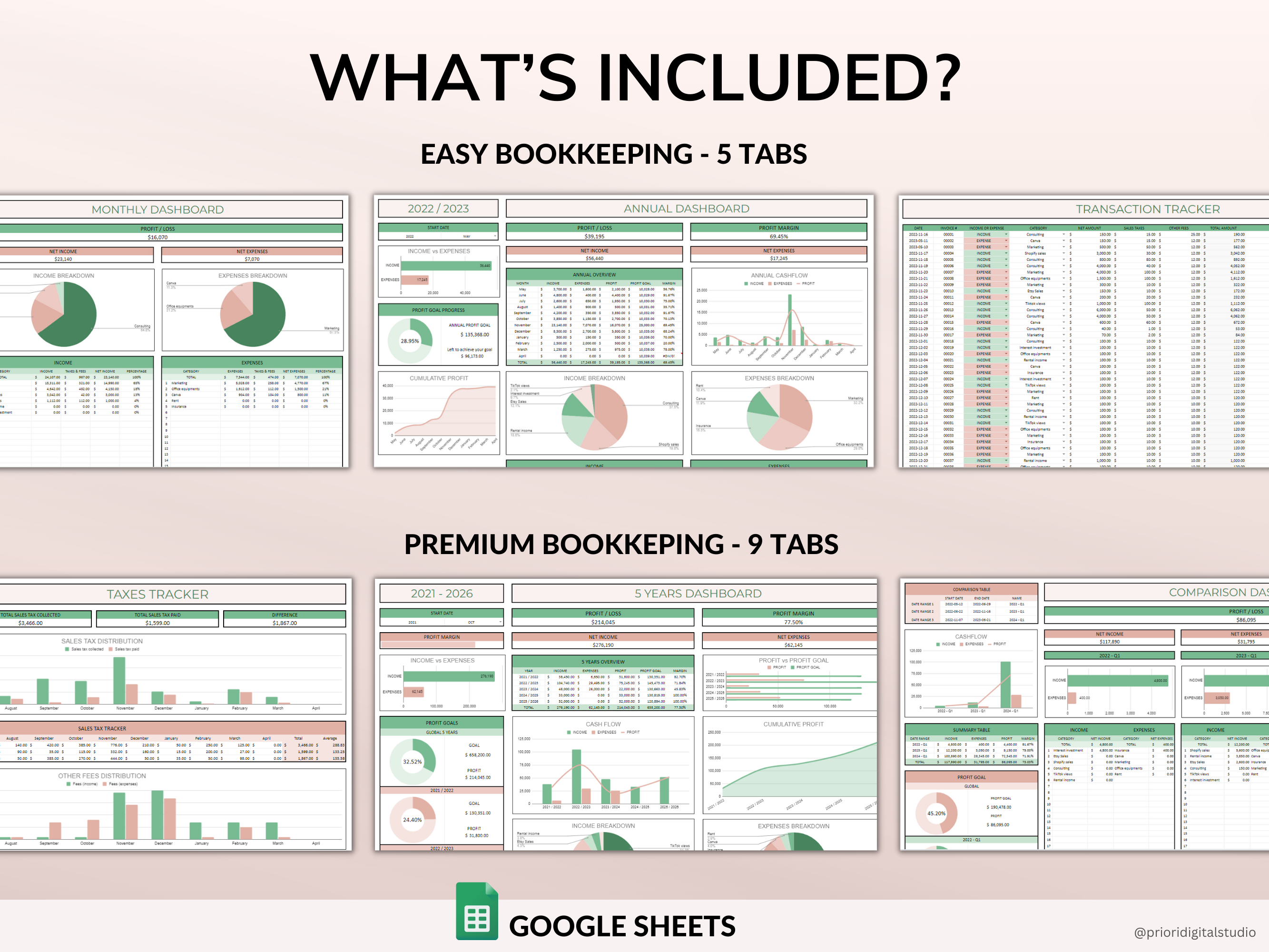 PLR Bookkeeping Spreadsheets Commercial Use PLR Google Sheets Bundle Private Label Rights PLR Template Small Business Accounting Spreadsheet