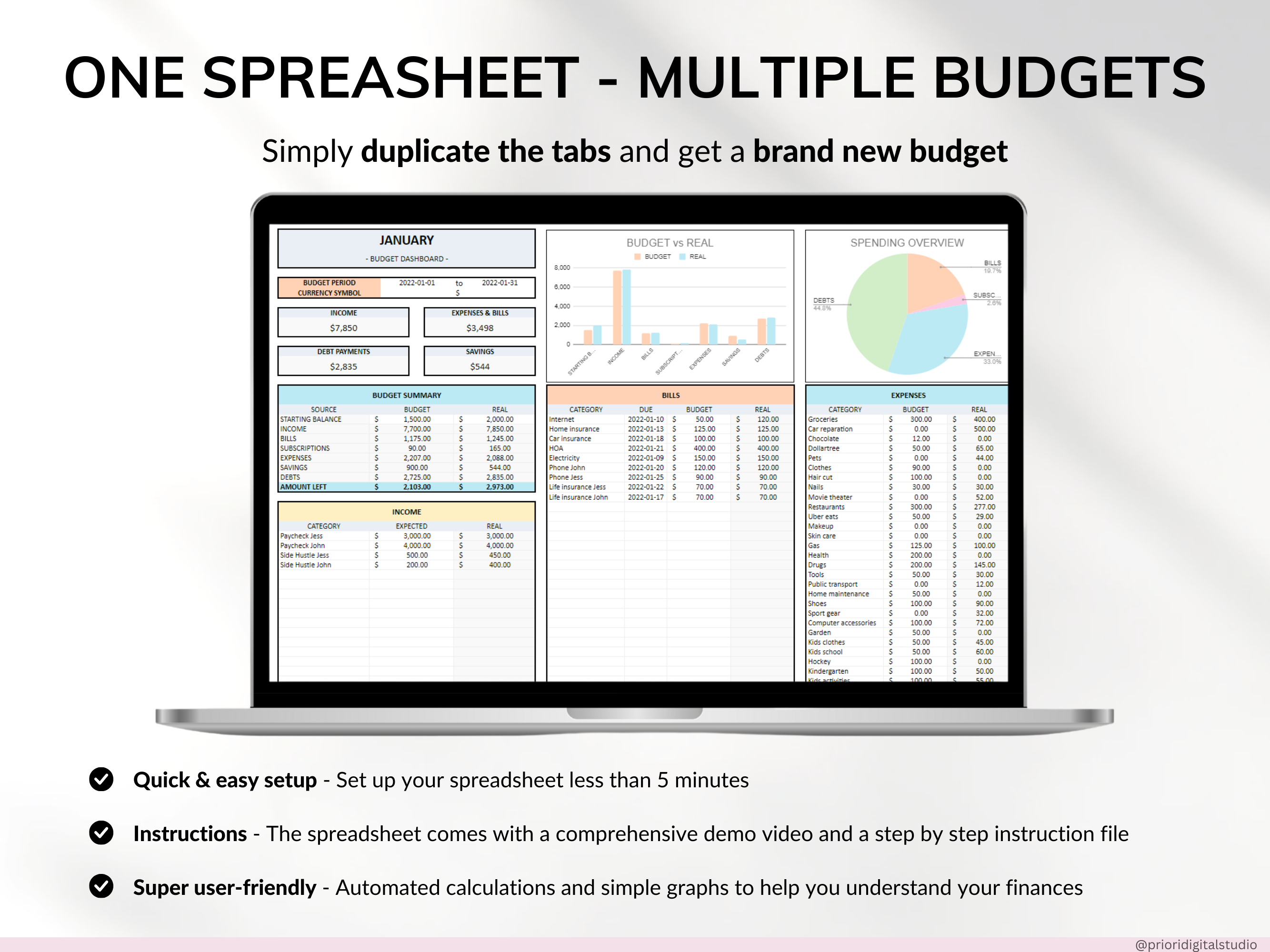 Budget Planner Monthly Paycheck Budget Bill Tracker Excel Spreadsheet Google Sheets Bundle Debt Payoff Tracker Debt Snowball Savings Tracker