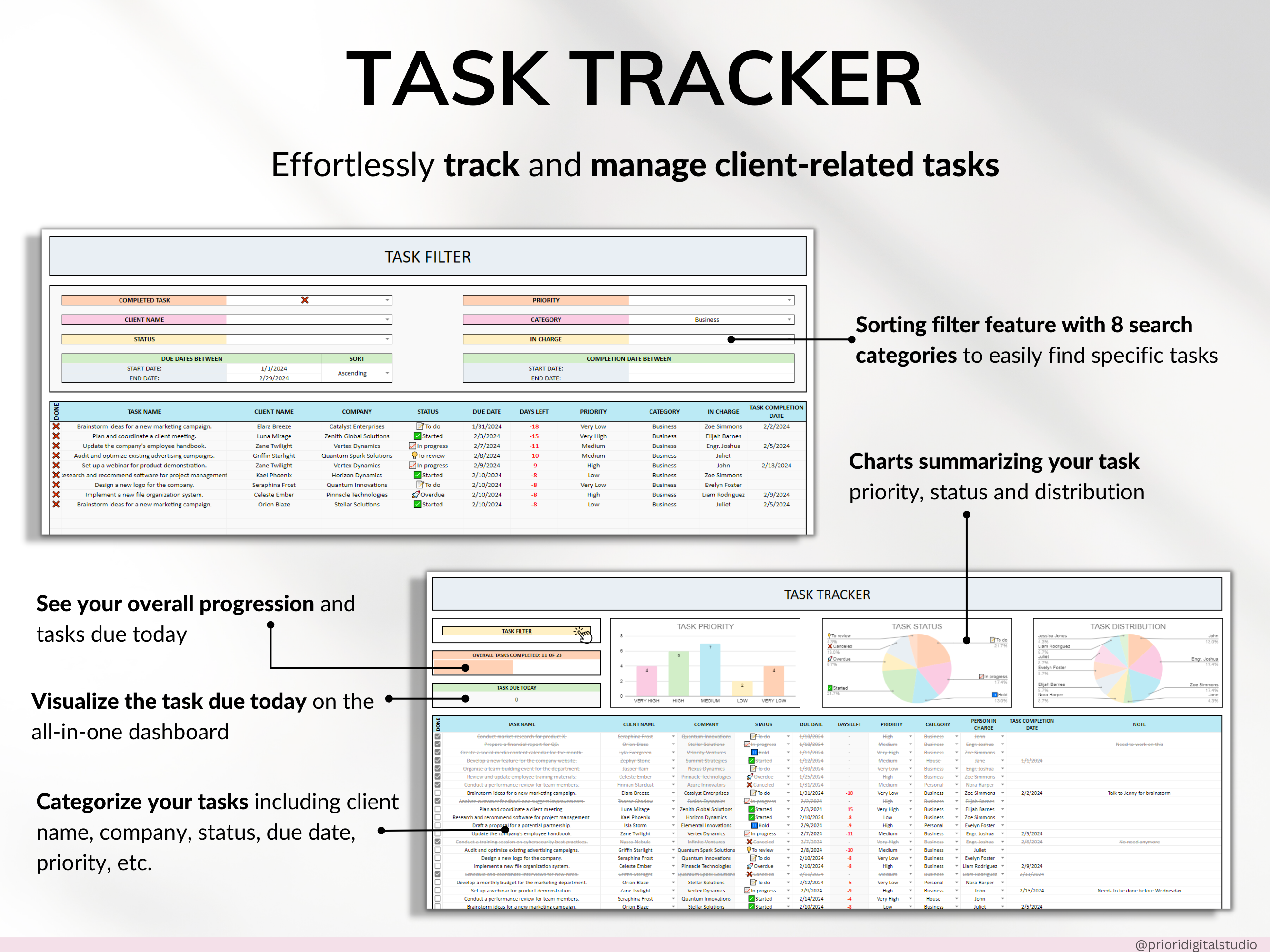 Client Tracker Spreadsheet for Small Business with Task Tracker Customer CRM Dashboard Google Sheets Excel Lead Management Invoice Tracker