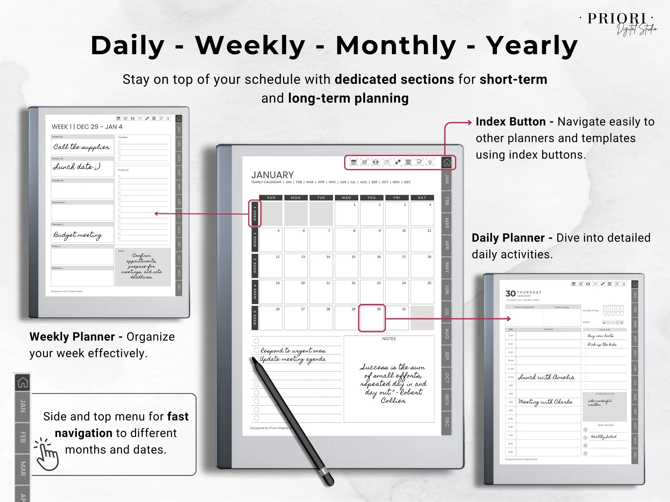 reMarkable Planner Daily Planner 2025 2026 Daily Journal reMarkable 2 Template Digital Planner Minimalist Hyperlinked Planner for reMarkable