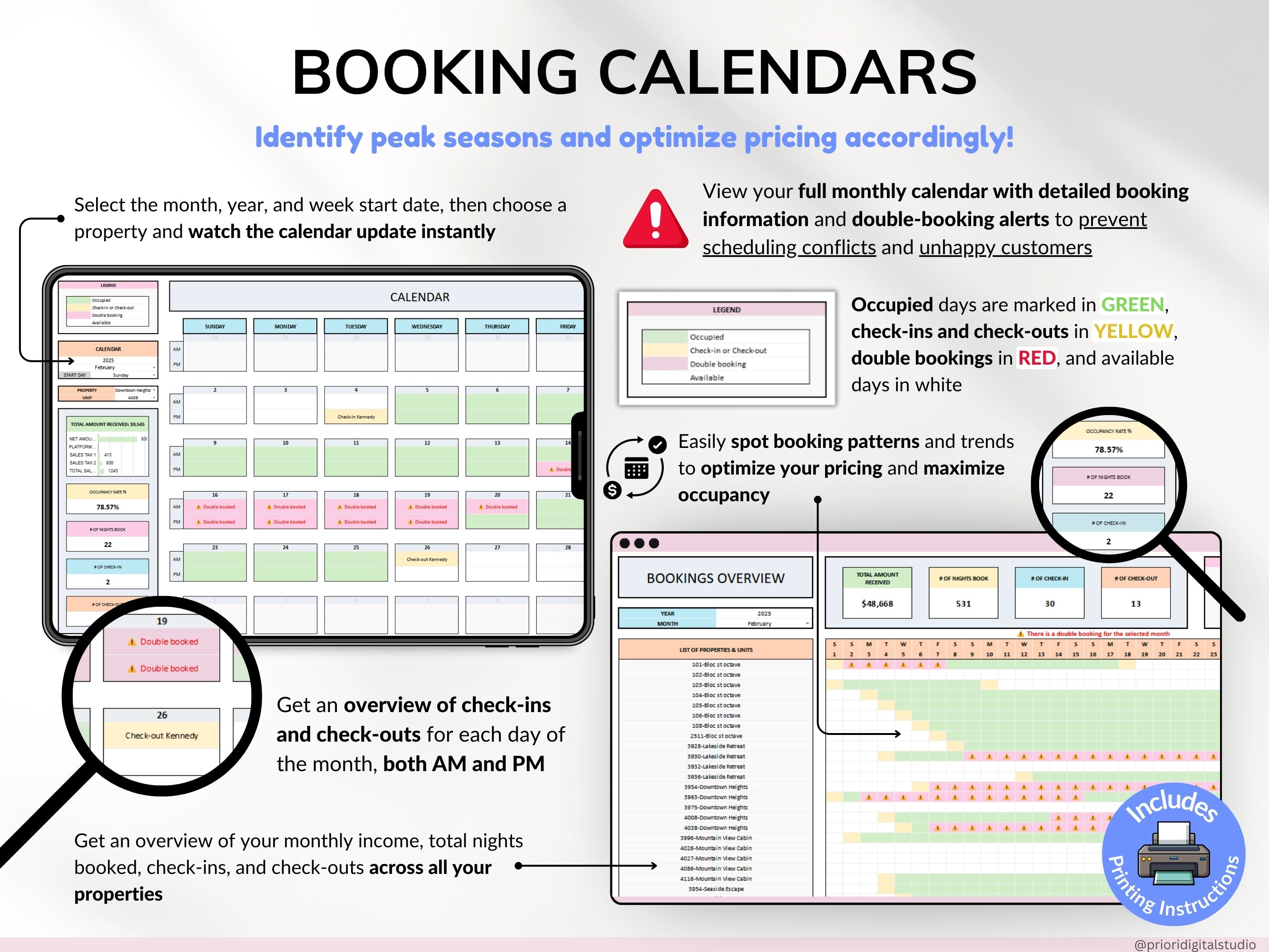 Airbnb Spreadsheet Vacation Rental Property Tracker Bookkeeping Template Google Sheets Booking Calendar Excel Short-Term Rental Management