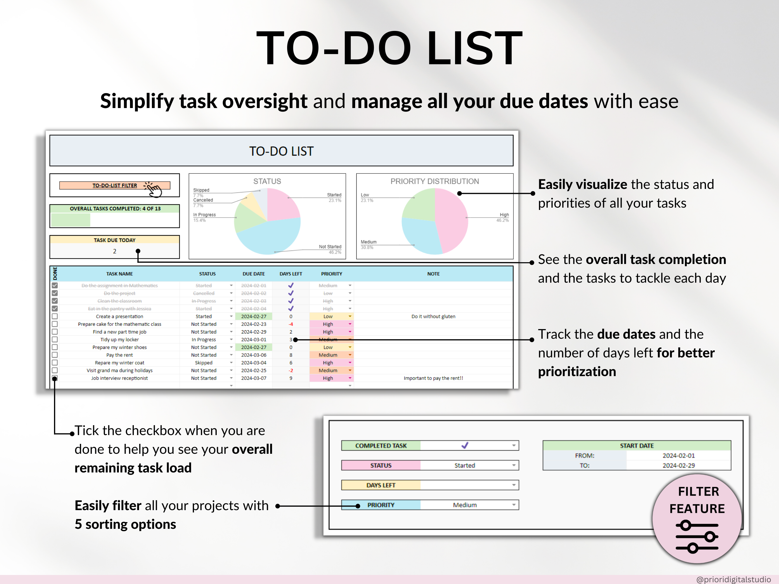 Student Planner with Assignment Tracker Academic Planner Google Sheets Excel Task Tracker To-Do List Automated Calendar Budget Finance Tracker