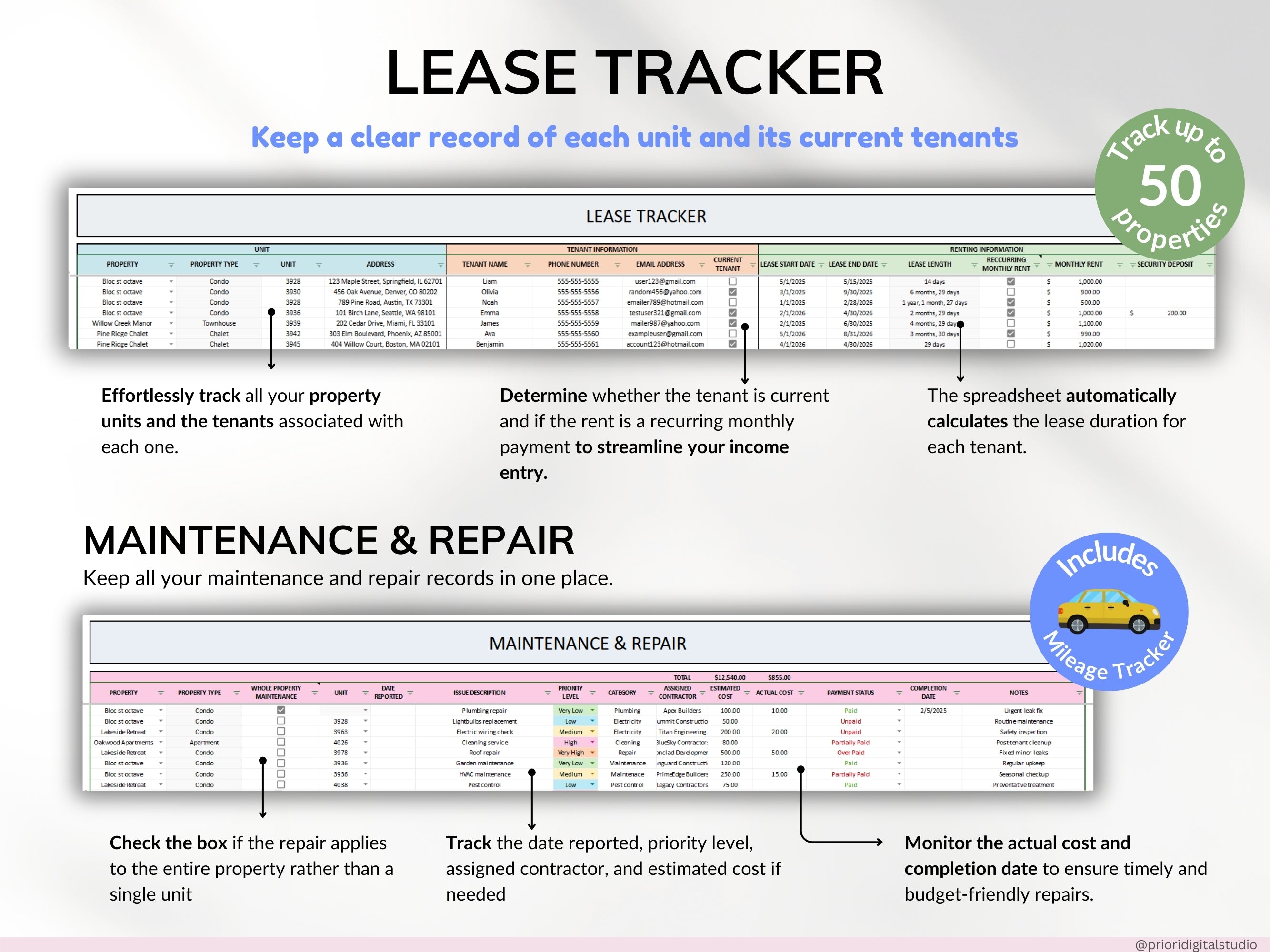 Rental Property Tracker Landlord Spreadsheet Multi Property Income and Expense Excel Google Sheets Rental Bookkeeping Rent Payment Tracker