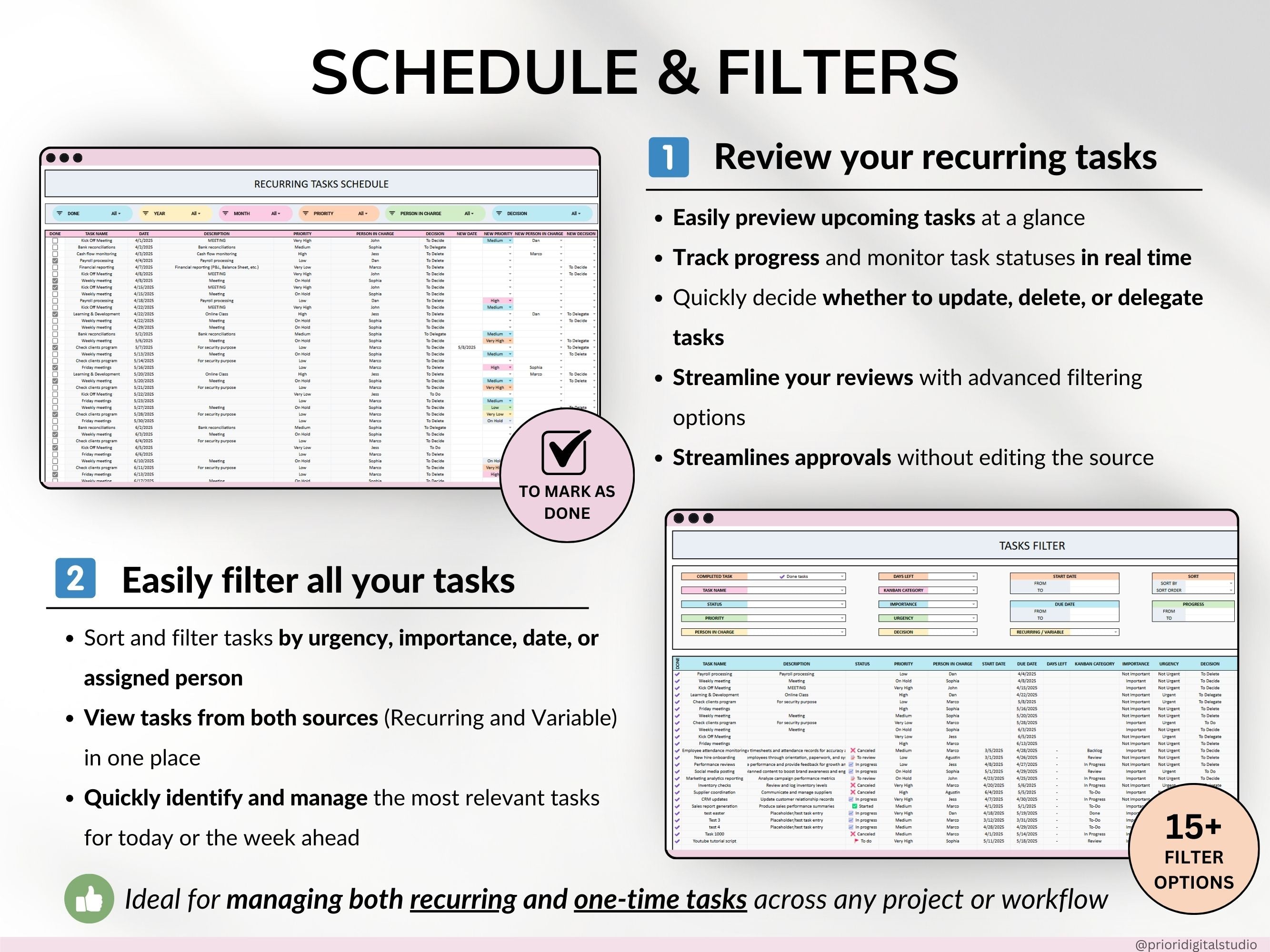 Task Tracker Spreadsheet Template Google Sheets Digital To-Do List Excel Daily Task Priority List Work Organization Team Project Management