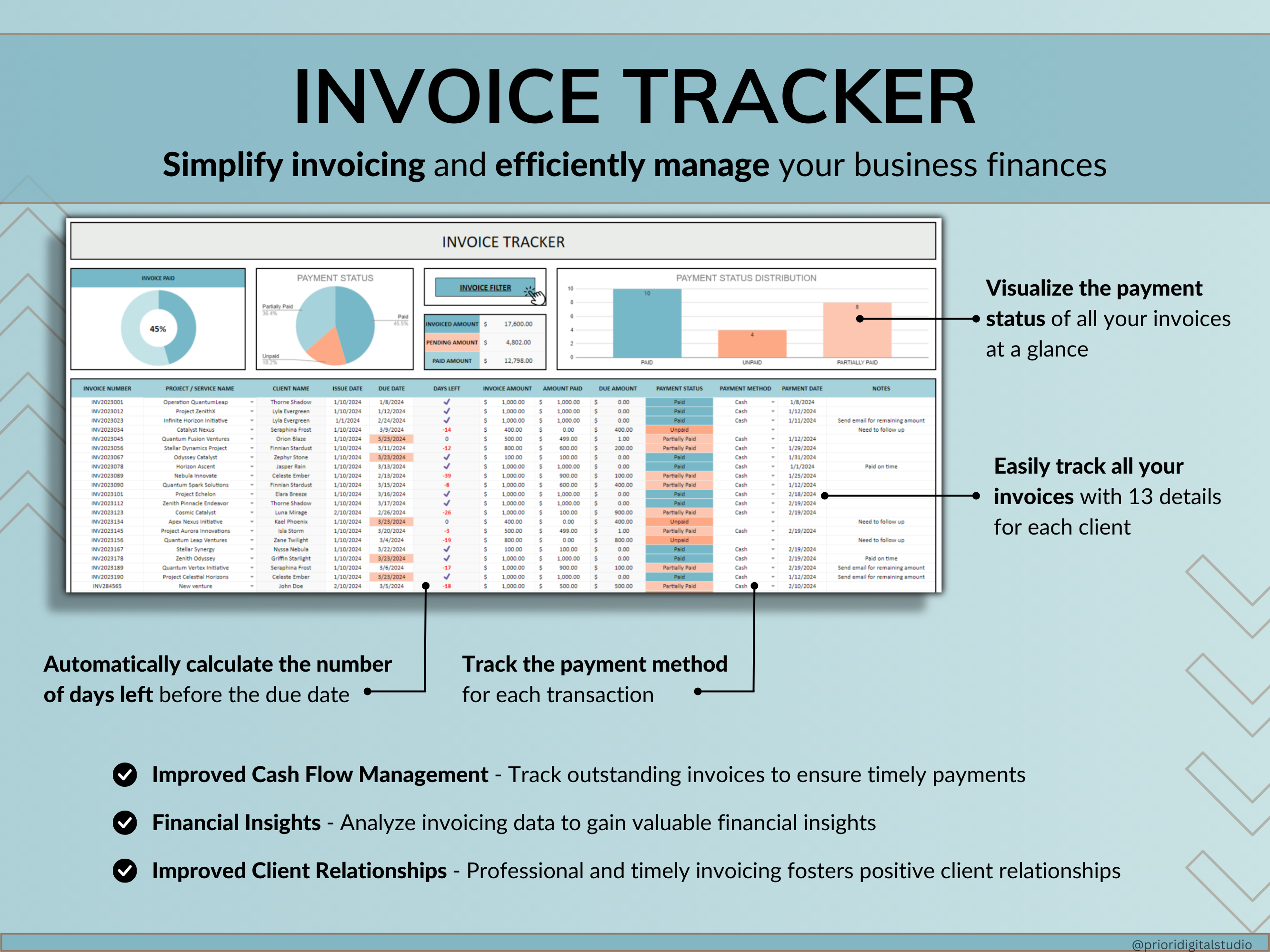 Client Tracker Spreadsheet for Small Business with Task Tracker Customer CRM Dashboard Google Sheets Excel Lead Management Invoice Tracker