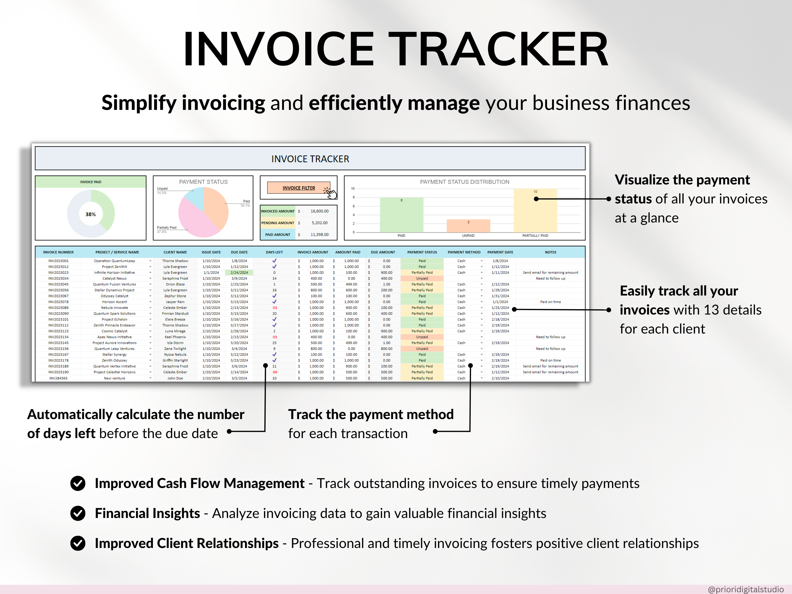 Client Tracker Spreadsheet for Small Business with Task Tracker Customer CRM Dashboard Google Sheets Excel Lead Management Invoice Tracker
