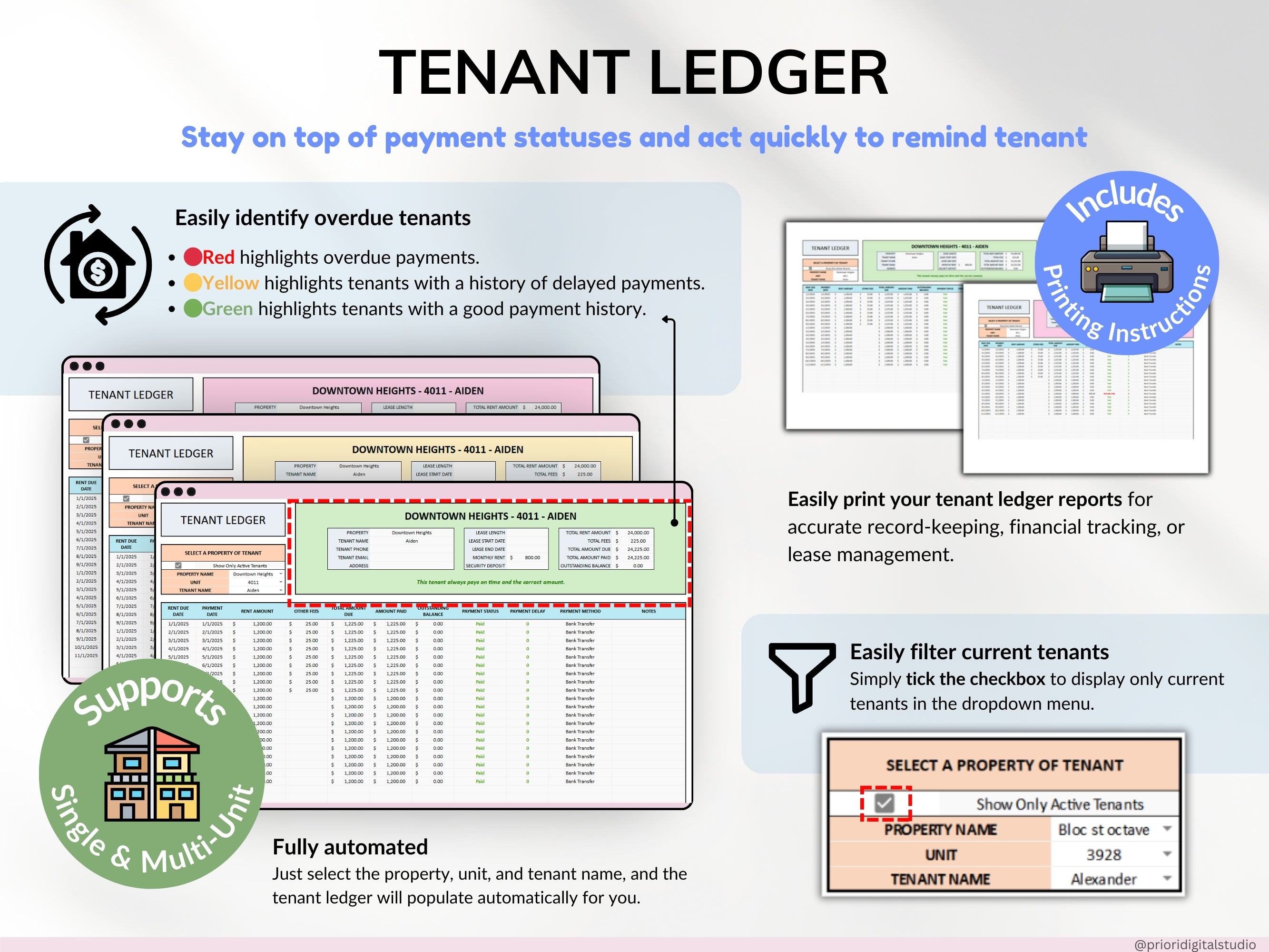 Rental Property Tracker Landlord Spreadsheet Multi Property Income and Expense Excel Google Sheets Rental Bookkeeping Rent Payment Tracker