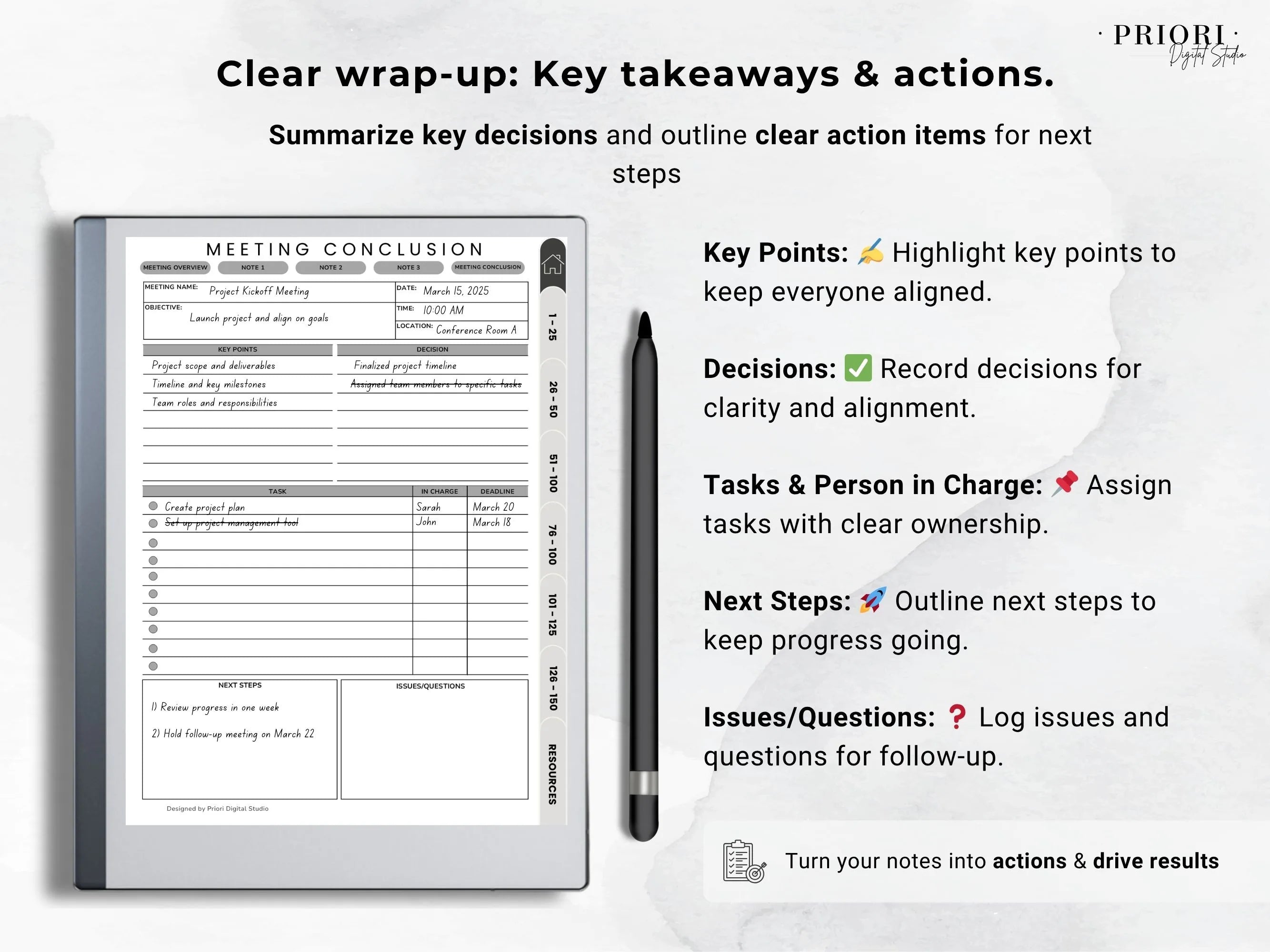 Meeting Notes Planner reMarkable 2 Meeting Templates Hyperlinked for reMarkable Paper Pro Meeting Minutes reMarkable Planner Meeting Agenda