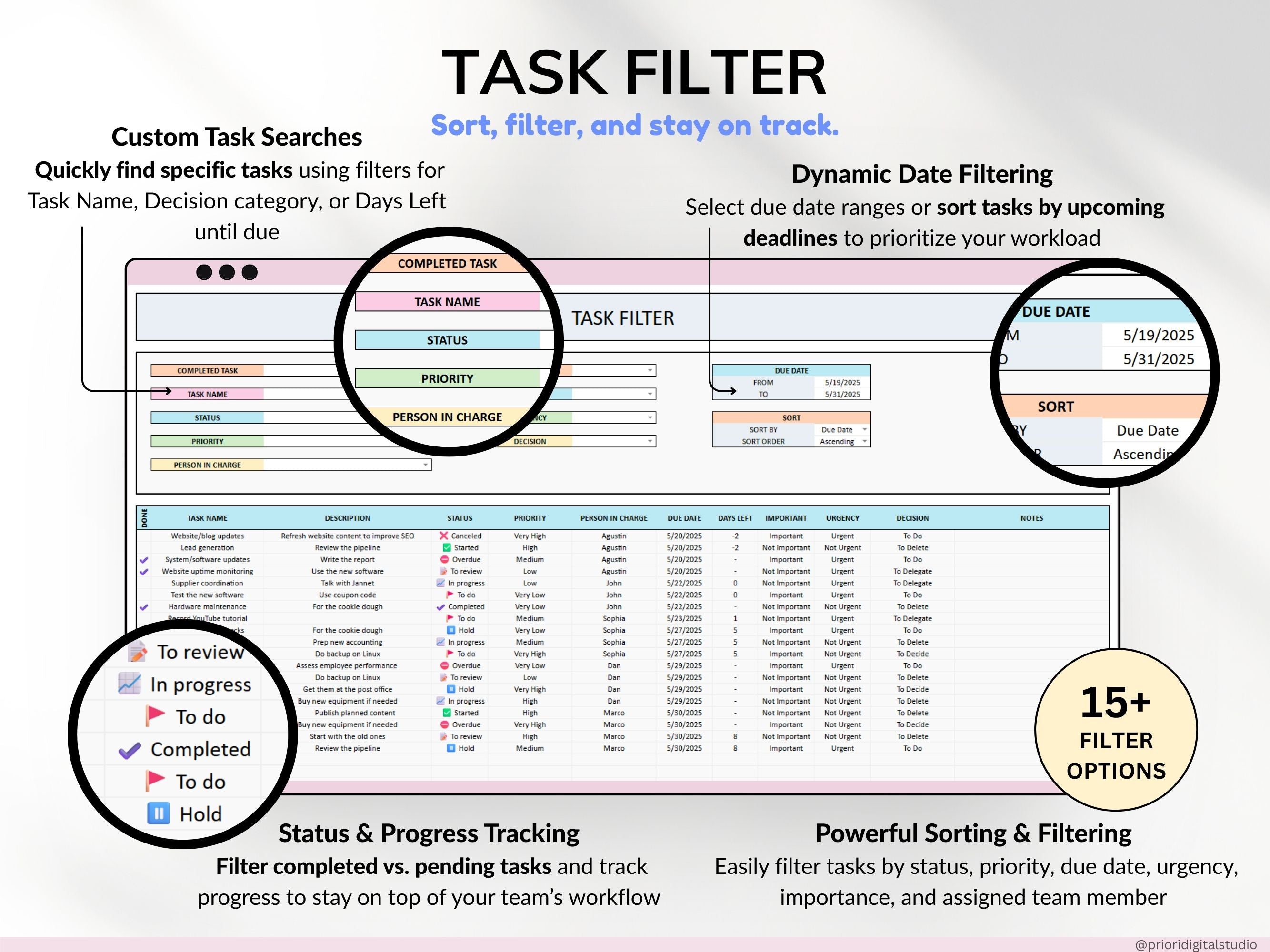 Decision Matrix Task Tracker Google Sheets Excel Eisenhower Matrix To-Do List Project Planner Work Priority Matrix ADHD Productivity Planner
