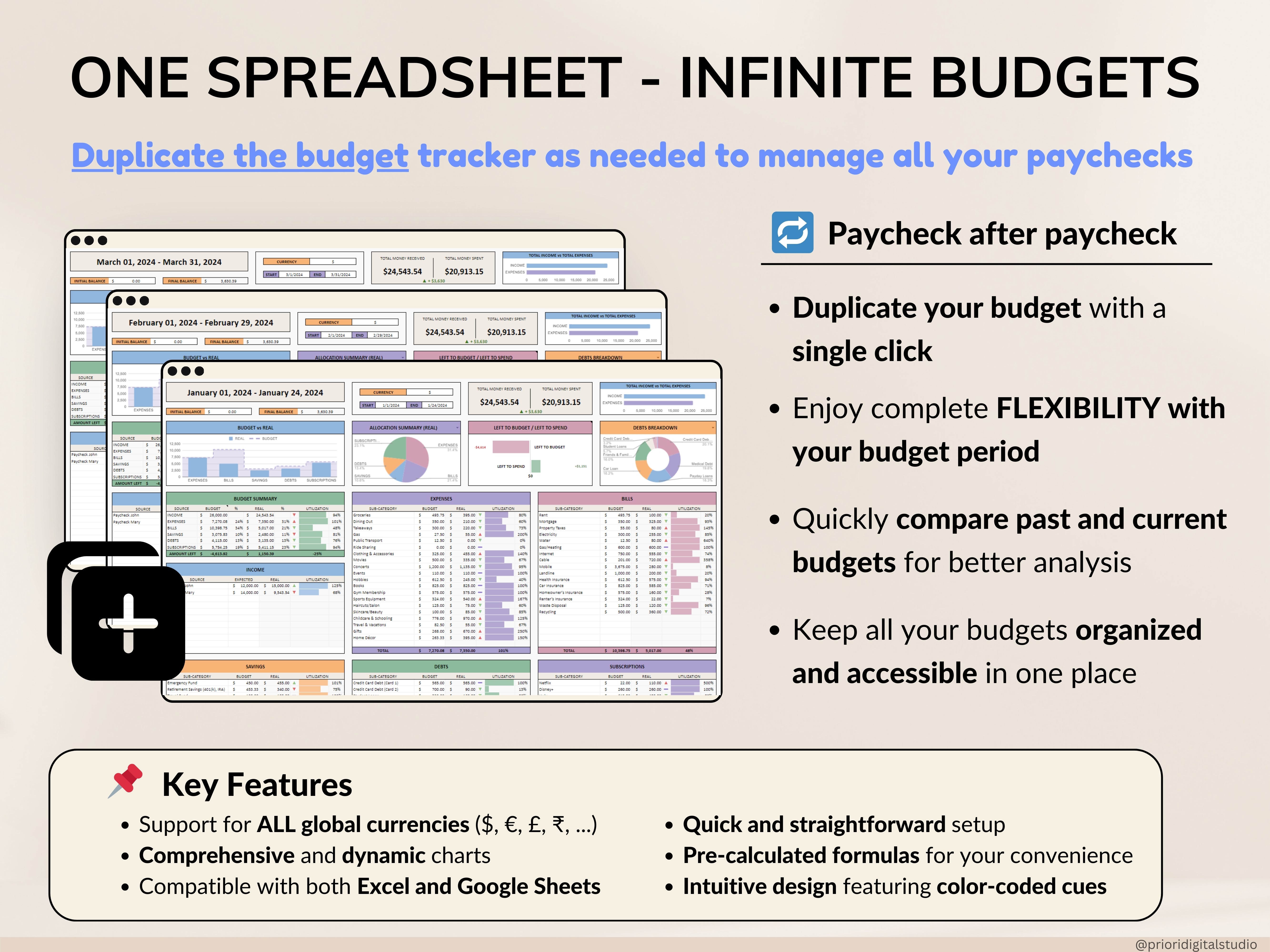Simple Budget Planner for Google Sheets Paycheck Budget Spreadsheet Excel Budget Template Weekly Budget Biweekly Income and Expense Tracker Paycheck Budget