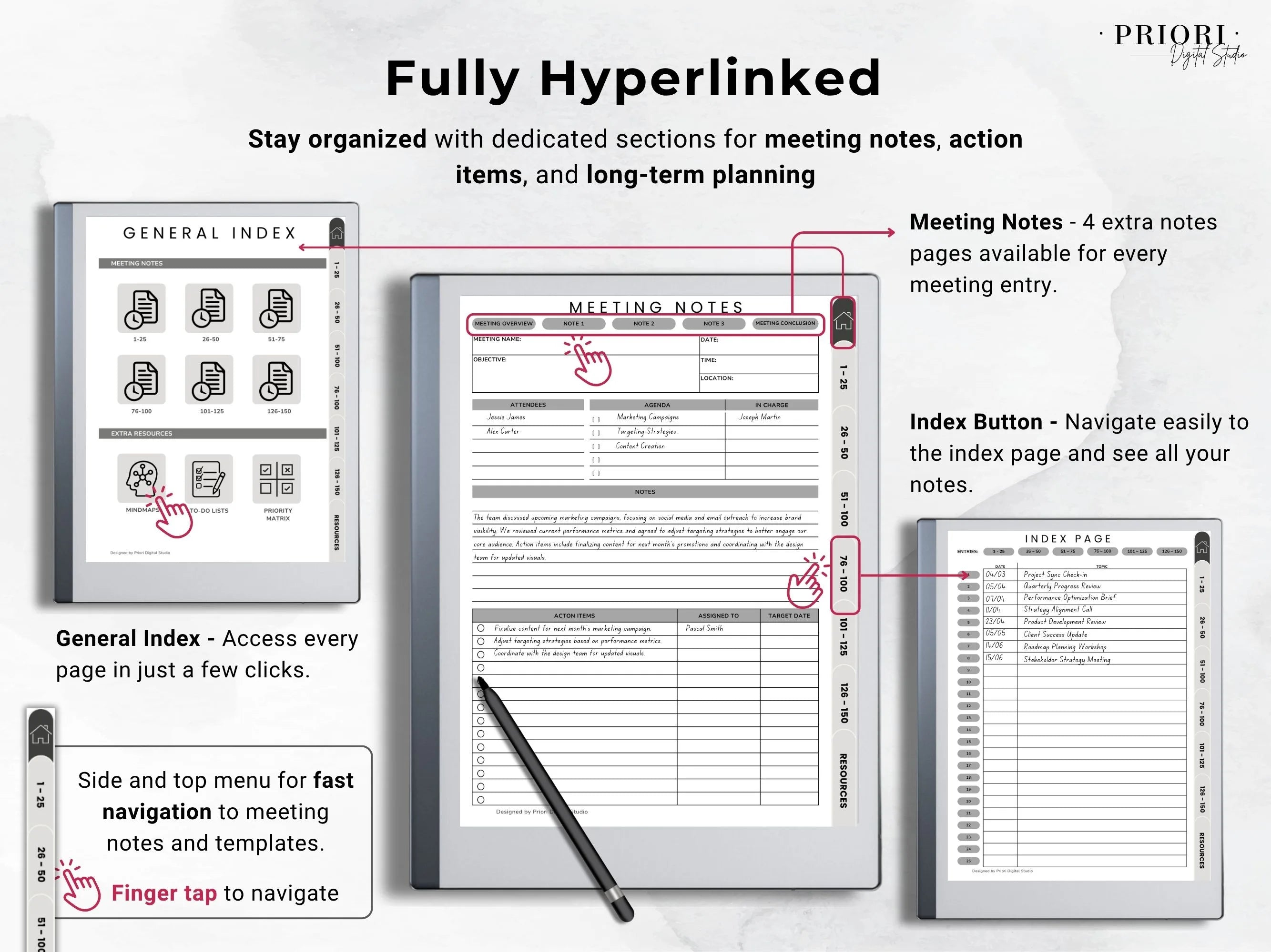 Meeting Notes Planner reMarkable 2 Meeting Templates Hyperlinked for reMarkable Paper Pro Meeting Minutes reMarkable Planner Meeting Agenda