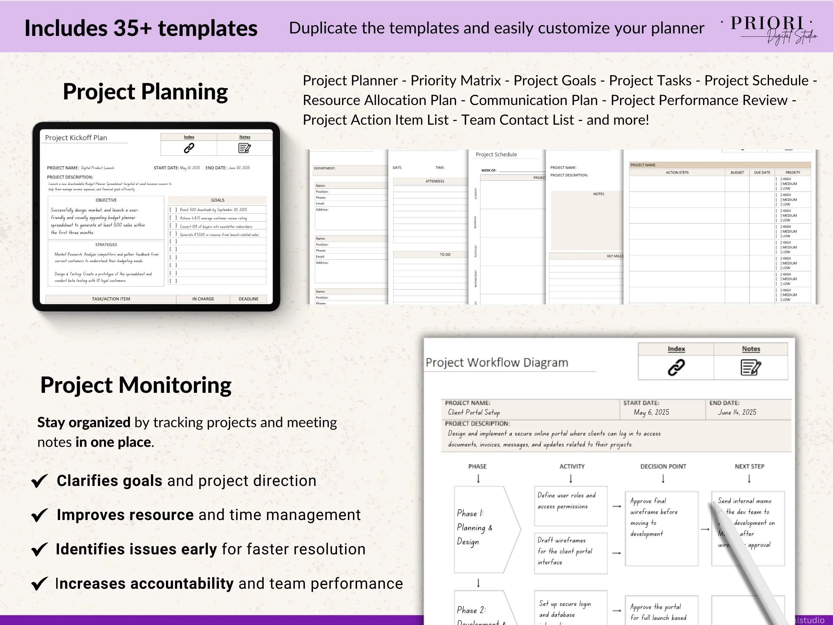 OneNote Planner Meeting Notes Planner Hyperlinked Digital Planner OneNote Productivity Planner for Professional OneNote Work Task Tracker