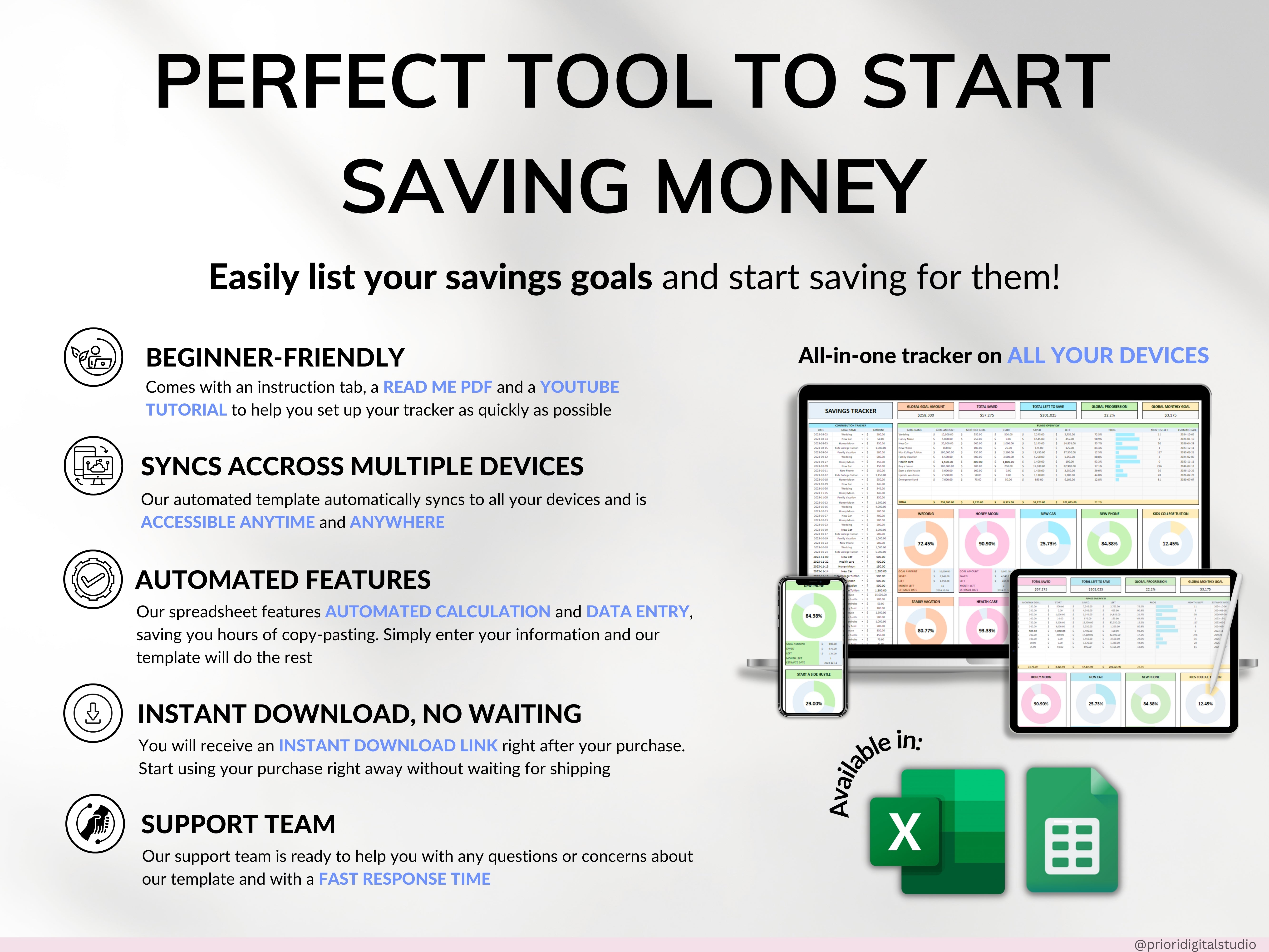 Savings Tracker Sinking Funds Tracker Google Sheets Excel Spreadsheet Savings Template Money Savings Planner Goal Tracker Personal Finance