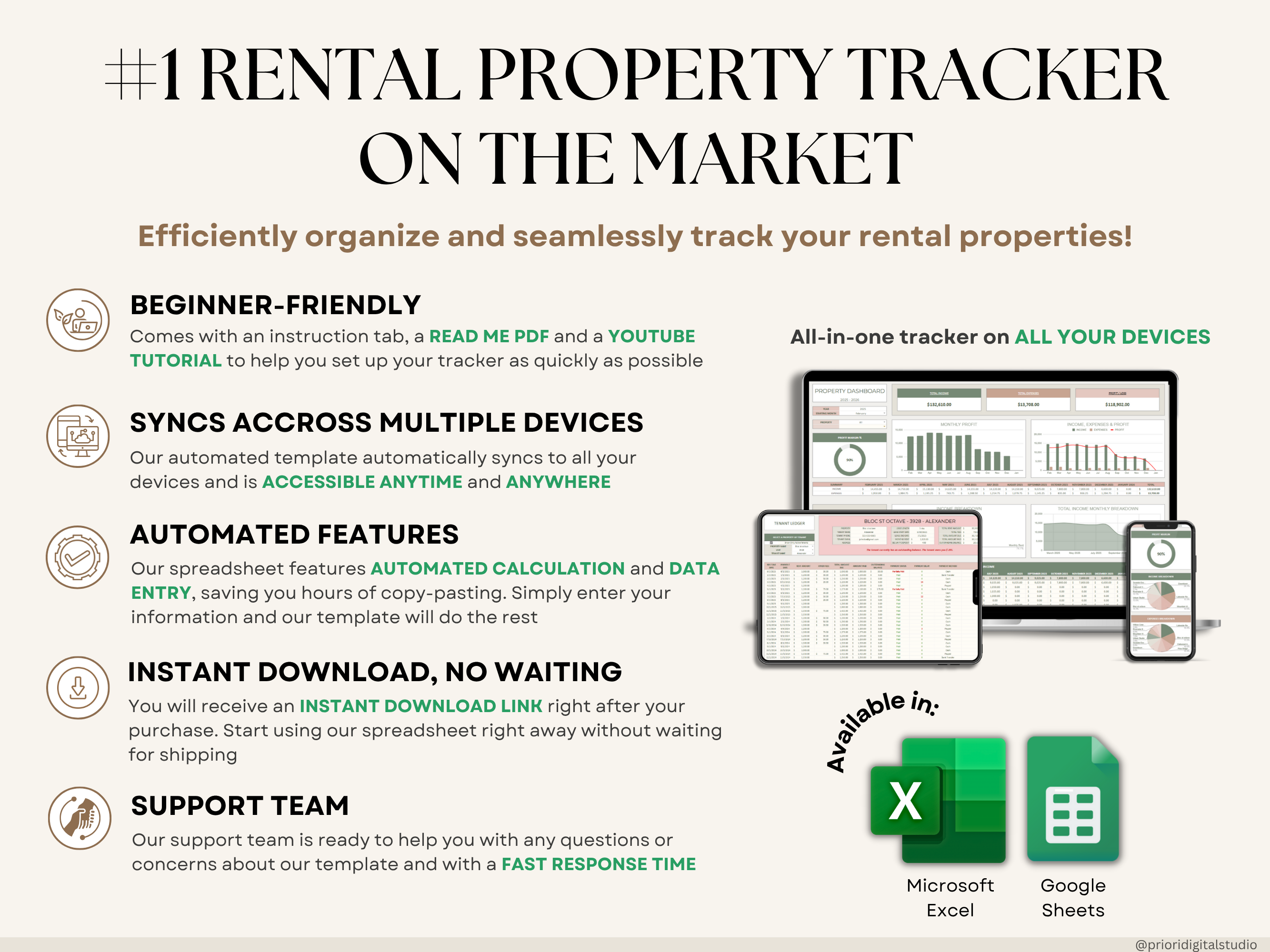 Rental Property Tracker Landlord Spreadsheet Multi Property Income and Expense Excel Google Sheets Rental Bookkeeping Rent Payment Tracker