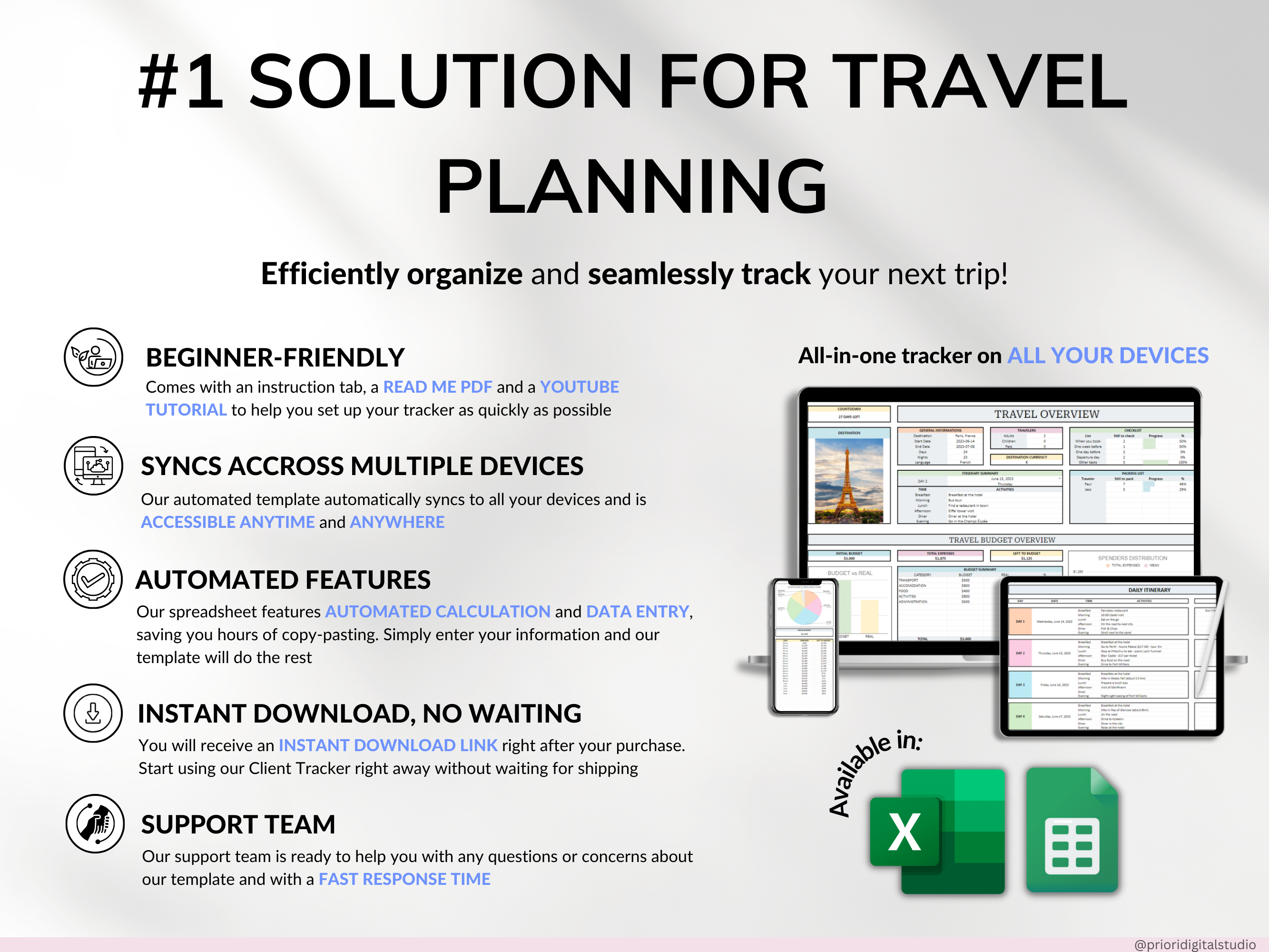 Travel Planner Google Sheet Excel Template Holiday Organizer Family Travel Budget Spreadsheet Travel Itinerary Vacation Planner Packing List