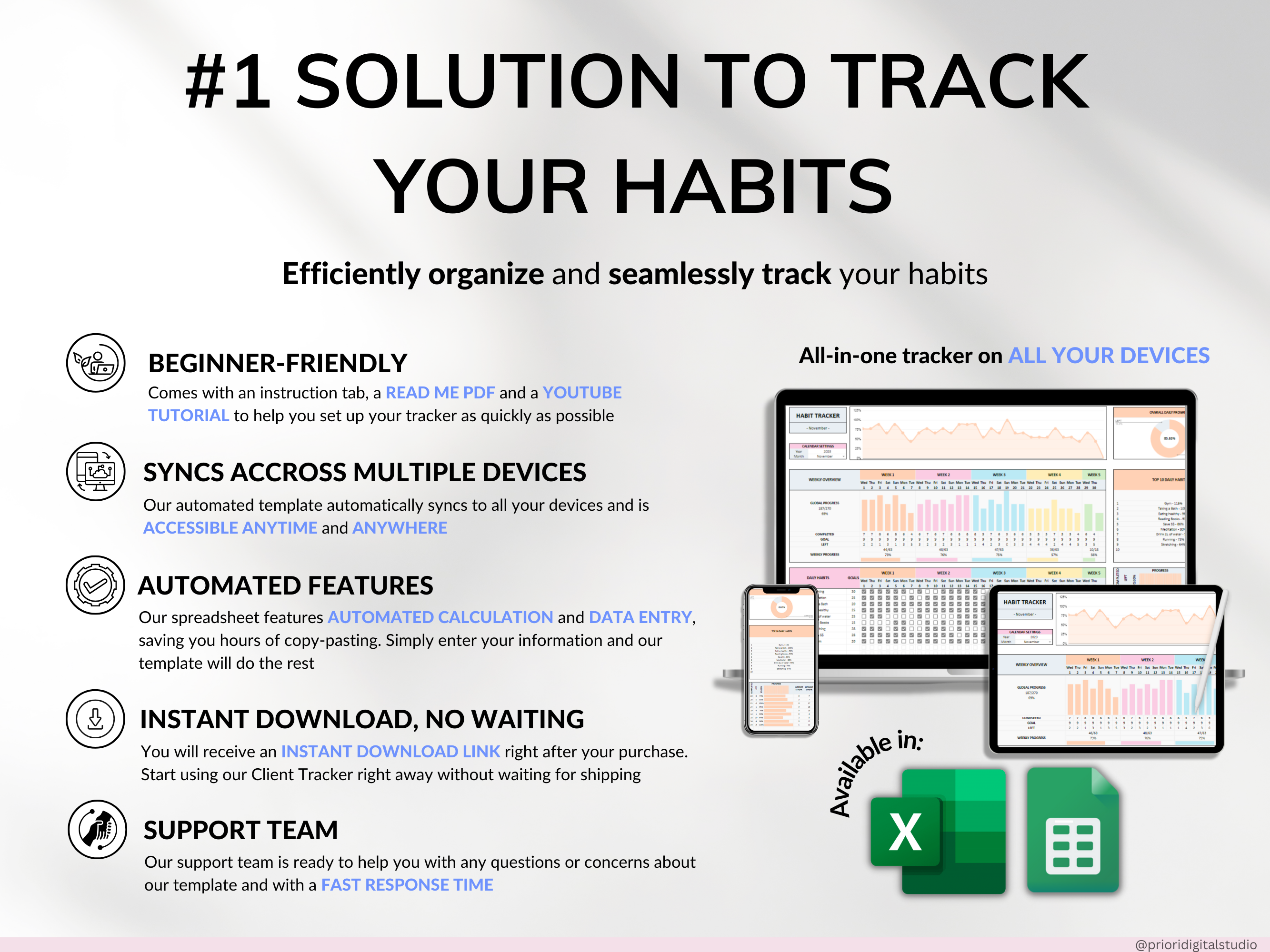 Habit Tracker Spreadsheet Google Sheets Excel Daily Habit Planner Weekly Goal Planner Digital Routine Dashboard Habit To Do List Template