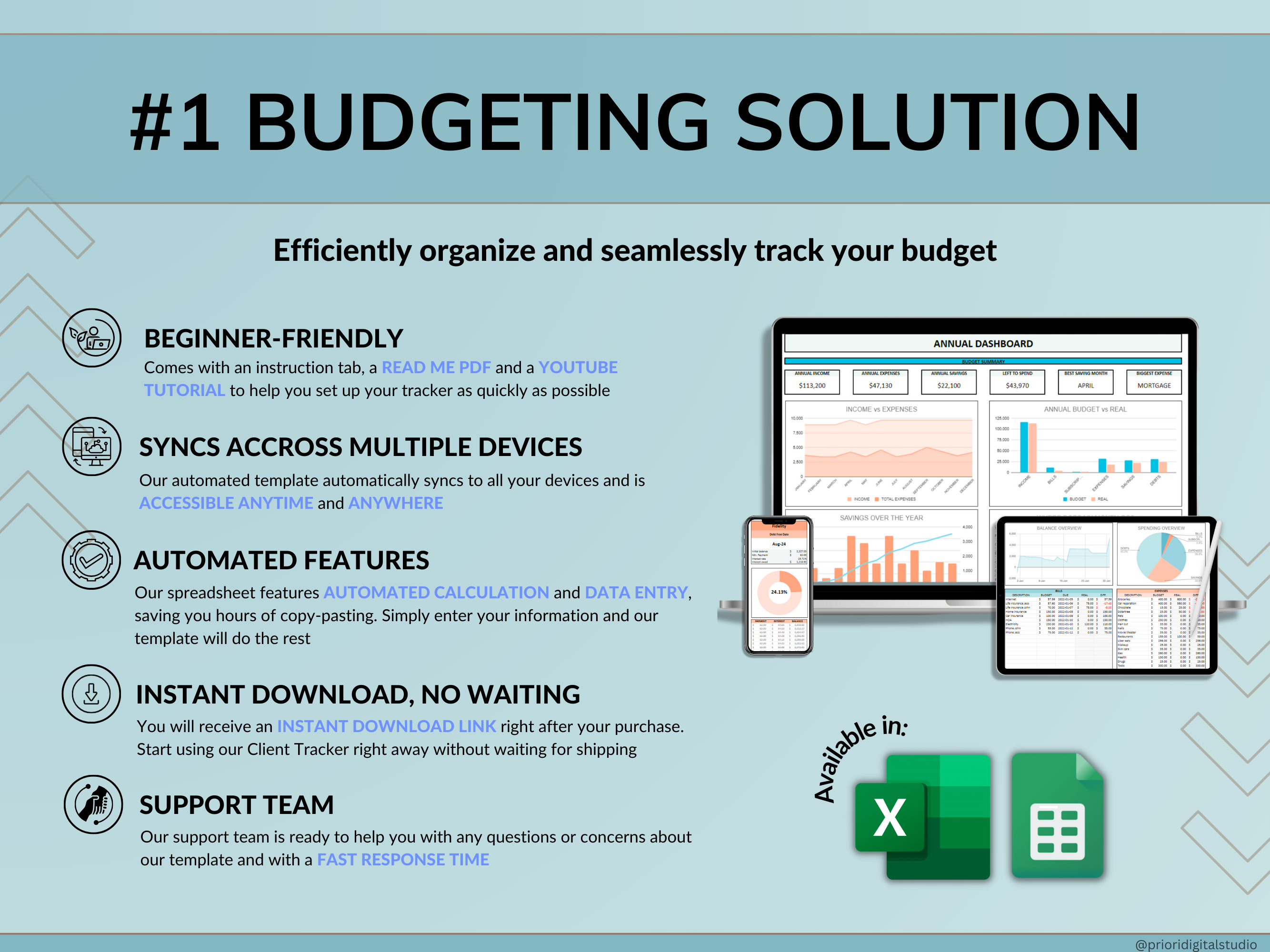 Family Annual Budget Spreadsheet Monthly Budget Biweekly Tracker Excel Google Sheets Couple Financial Planner Bill Calendar Debt Tracker Blue