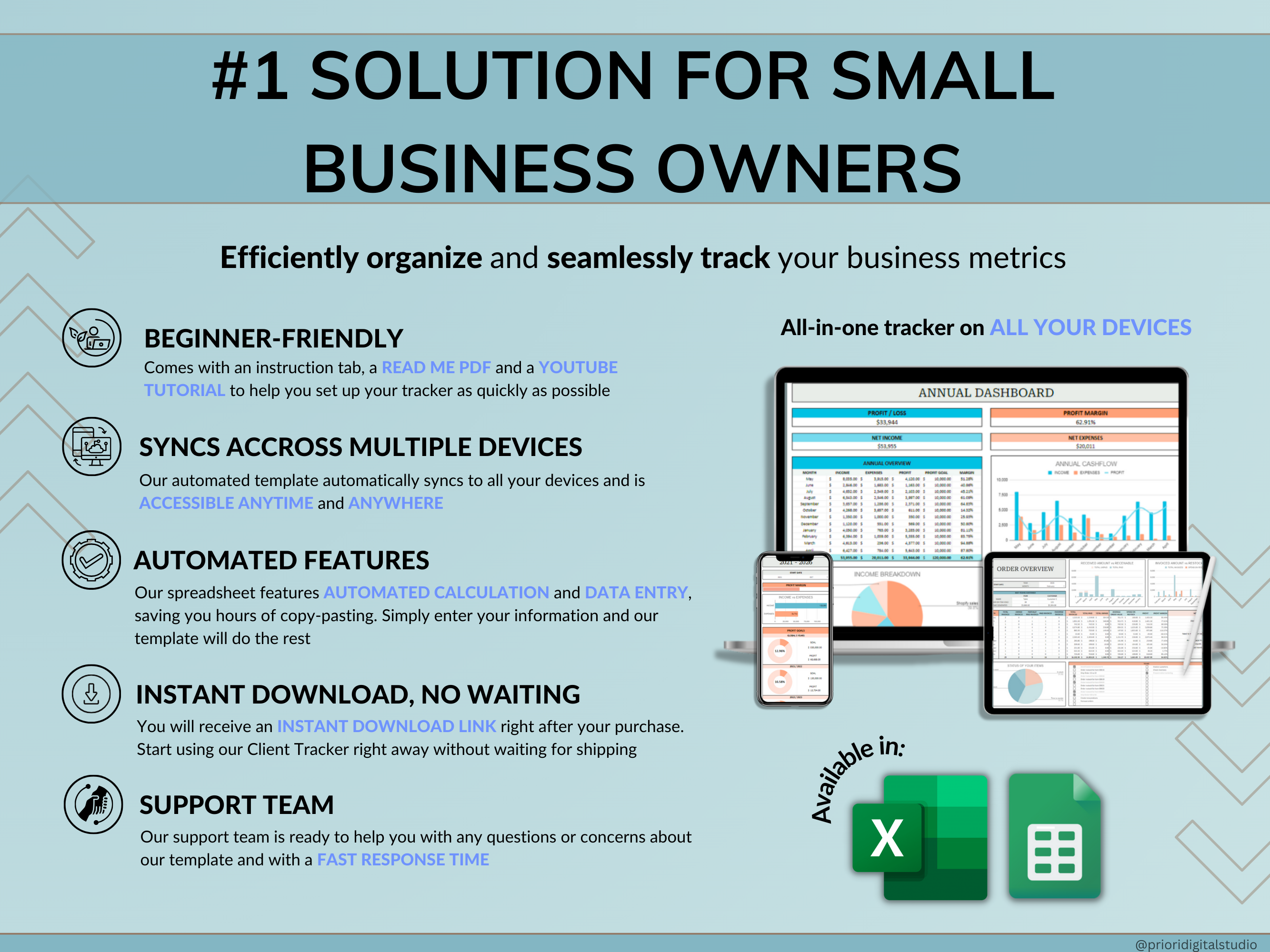 Small Business Tracker Google Sheets Excel Bookkeeping Spreadsheet Accounting Template Inventory Tracker Order Customer Tracker Sales Taxes