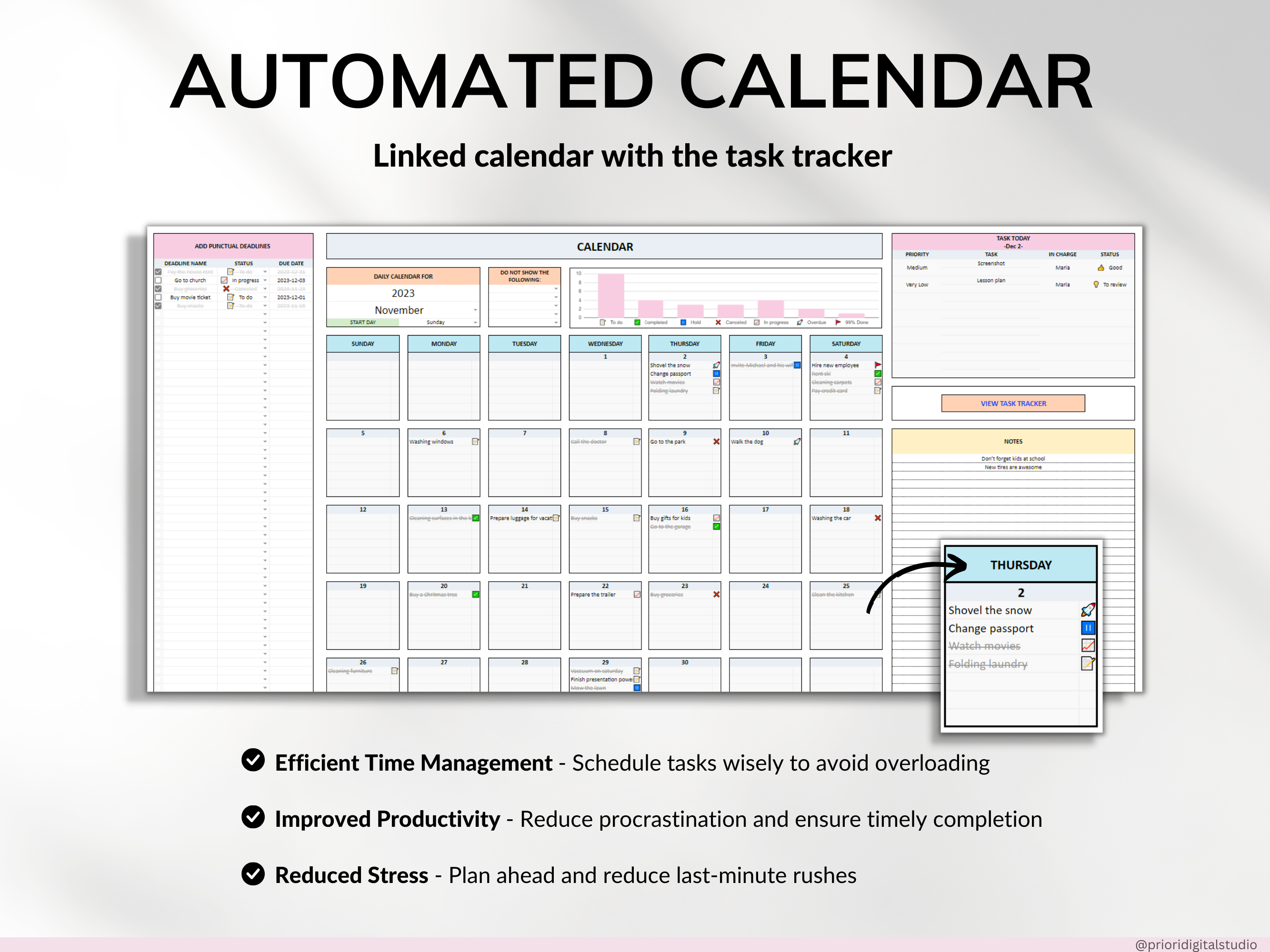 To Do List Tracker Task Planner Excel Google Sheets Template Productivity Planner Daily Weekly To Do List Calendar Daily Checklist Template