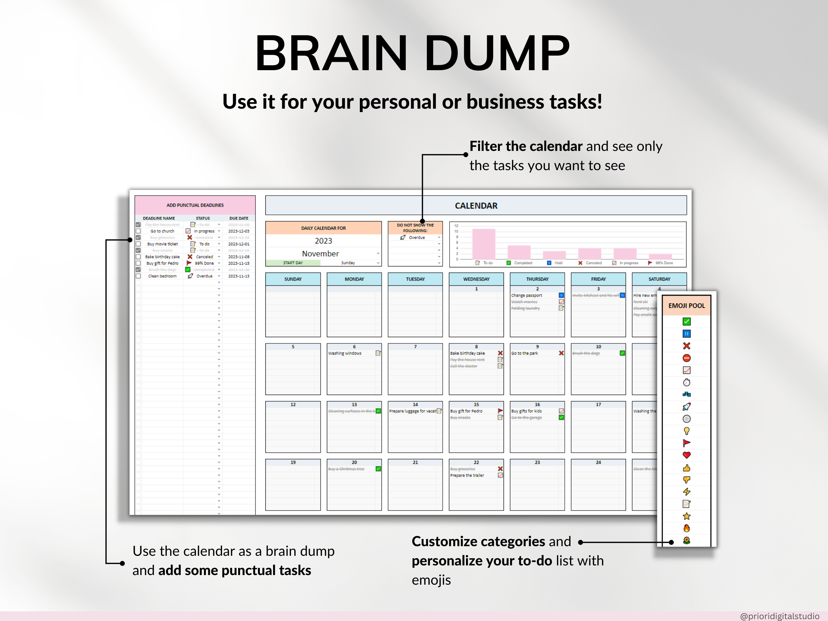 To Do List Tracker Task Planner Excel Google Sheets Template Productivity Planner Daily Weekly To Do List Calendar Daily Checklist Template